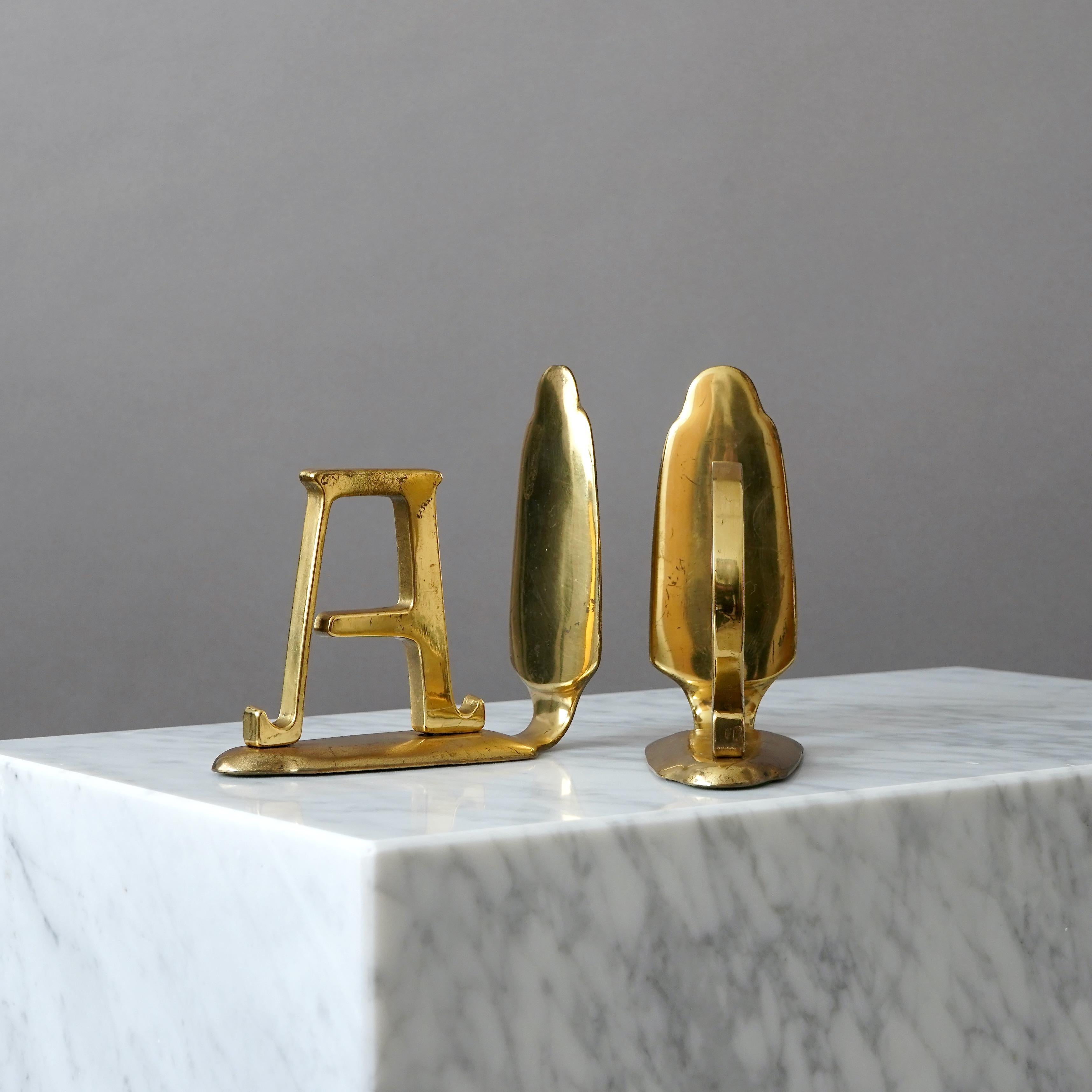 Cast Pair of Alpha and Omega Brass Bookends, Germany, 1960s For Sale