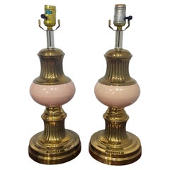 Coppia di lampade da tavolo Alsy in ottone e dipinto a rosa