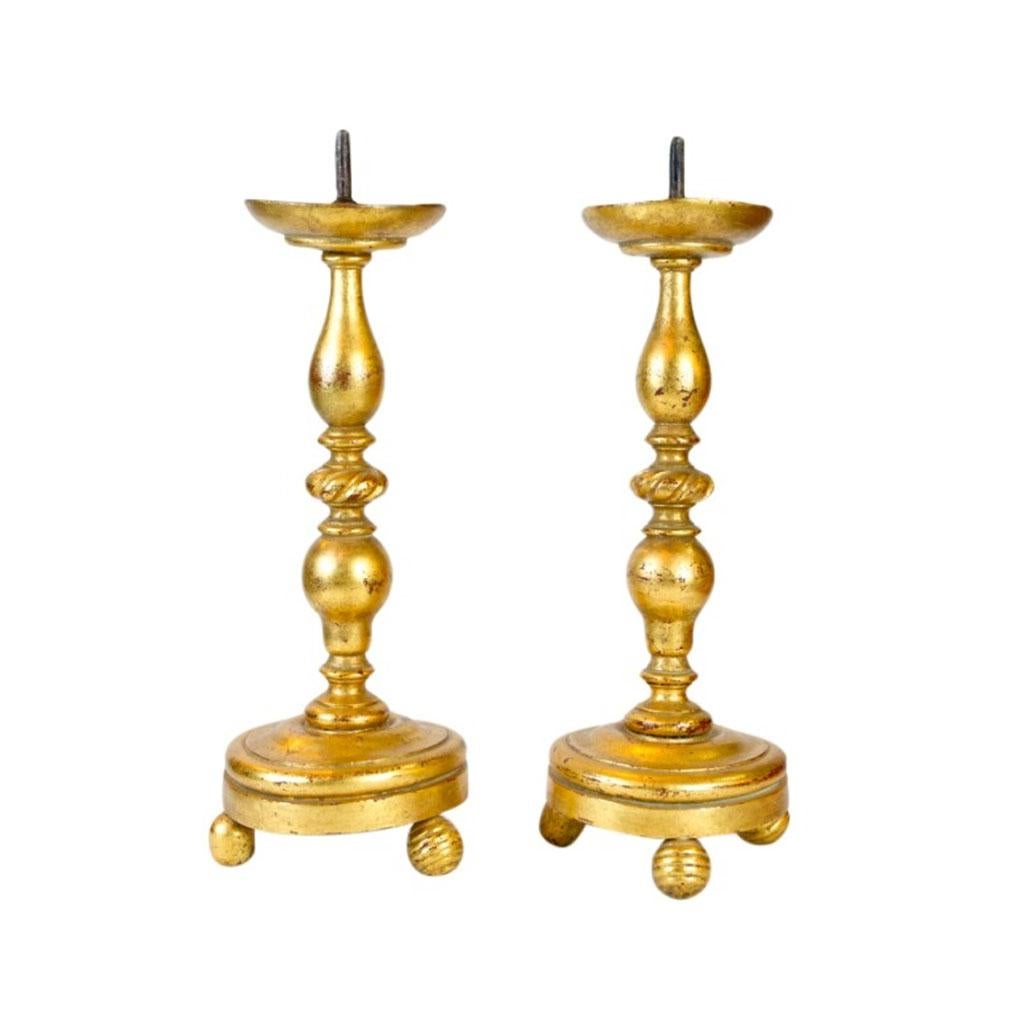 Gilt Pair of Altar Candles Bar Baroque For Sale