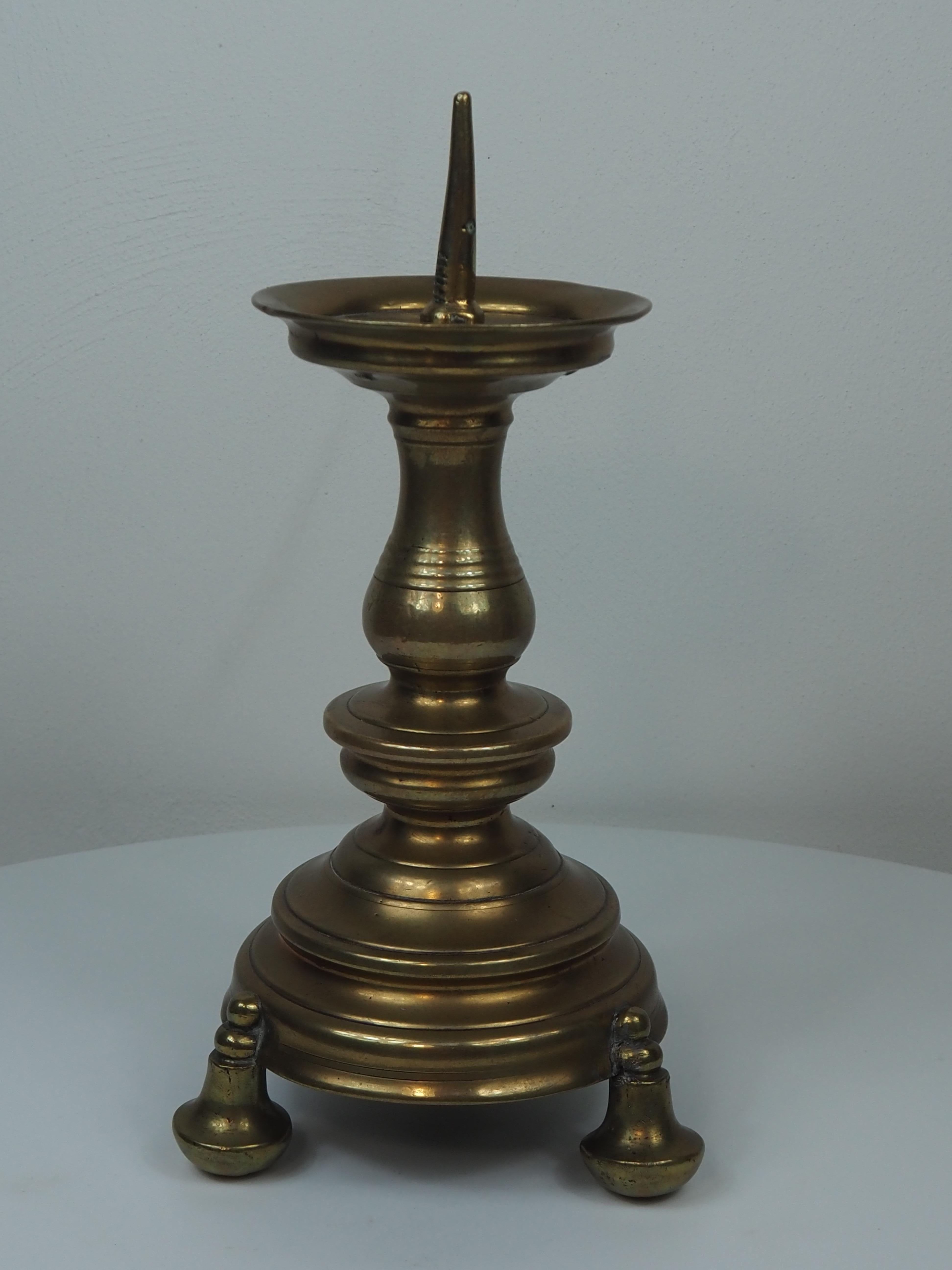 Brass Pair of Altar Pricket Candlesticks, Europe, ca. 1600 For Sale