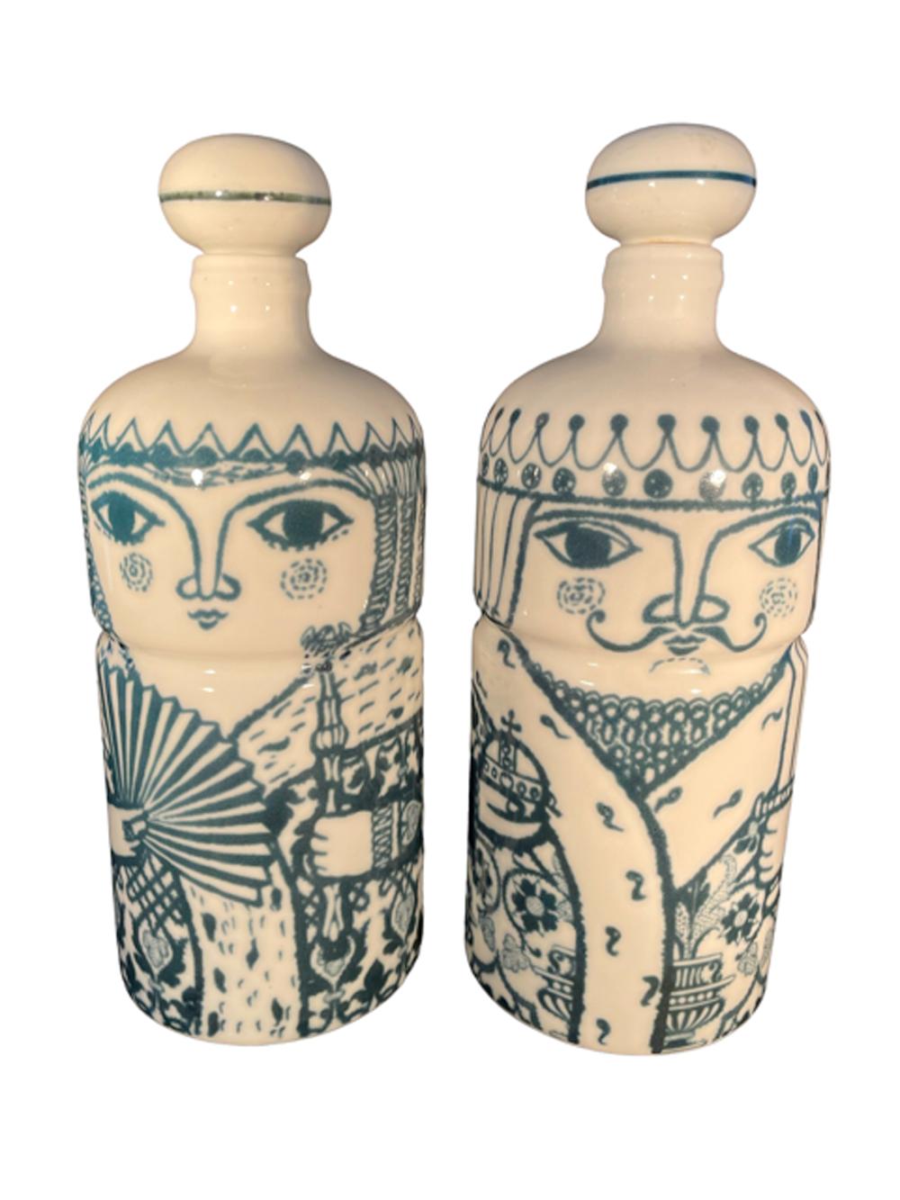 German Pair of Altenkunstadt Porcelain Character Decanters Representing a King & Queen