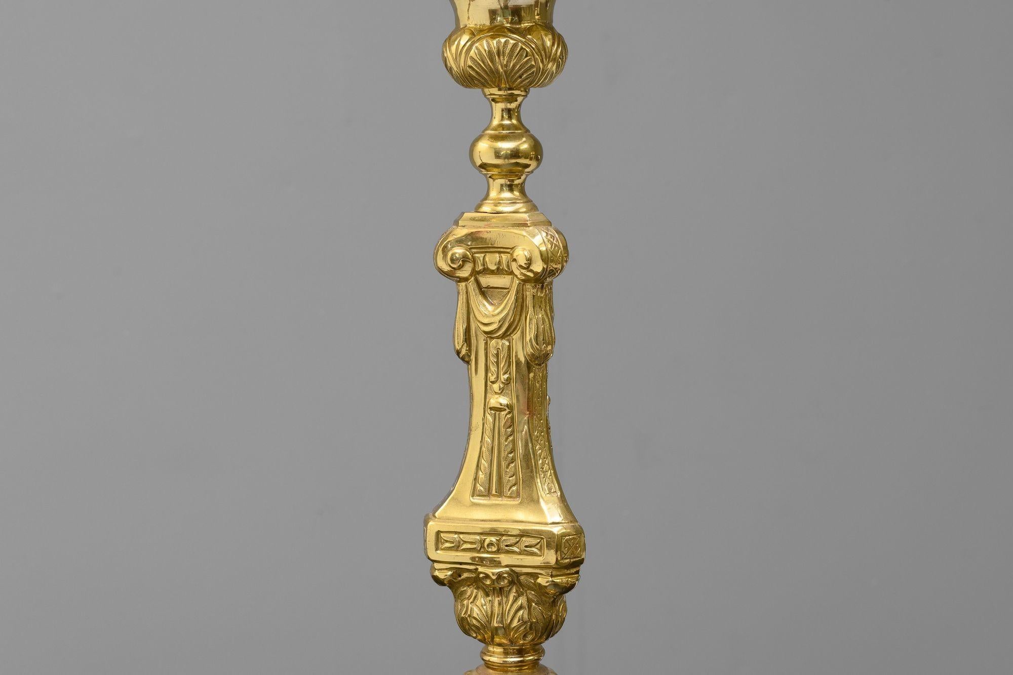Pair of brass altar pricket candlesticks.
Circa 1890.
H 61cm x W 20cm x D 20cm