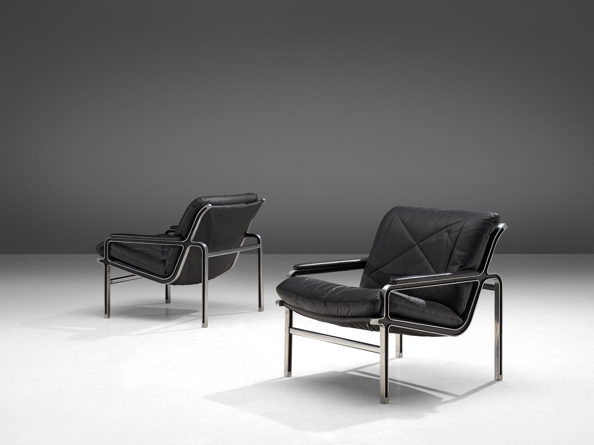 Mid-Century Modern Pair of 'Aluline' Easy Chairs by Andre Vandenbeuck for Strassle