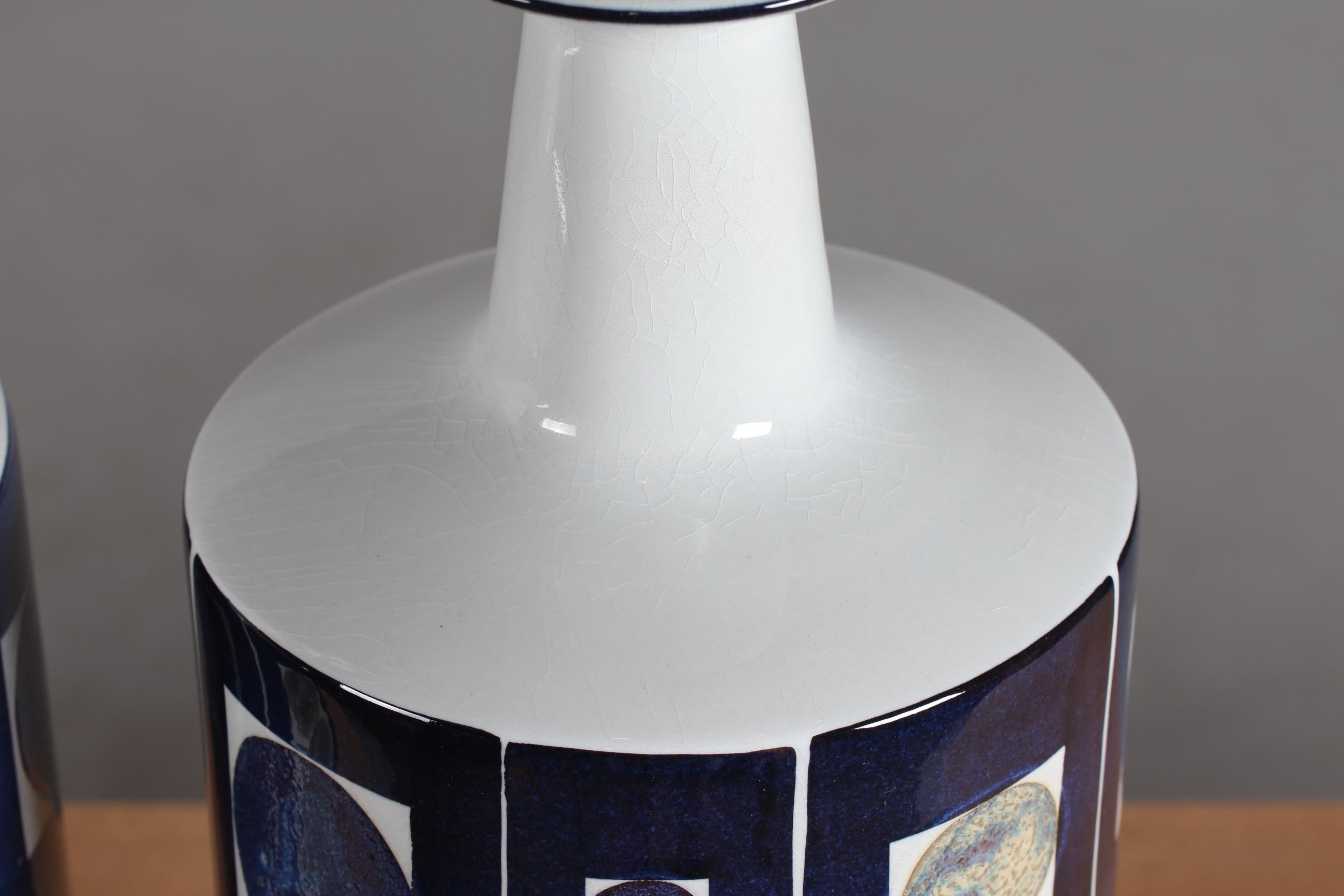 Paar hohe Aluminia-Tischlampen von Inge-Lise Koefoed, Dänische Keramik 1960er Jahre im Angebot 5