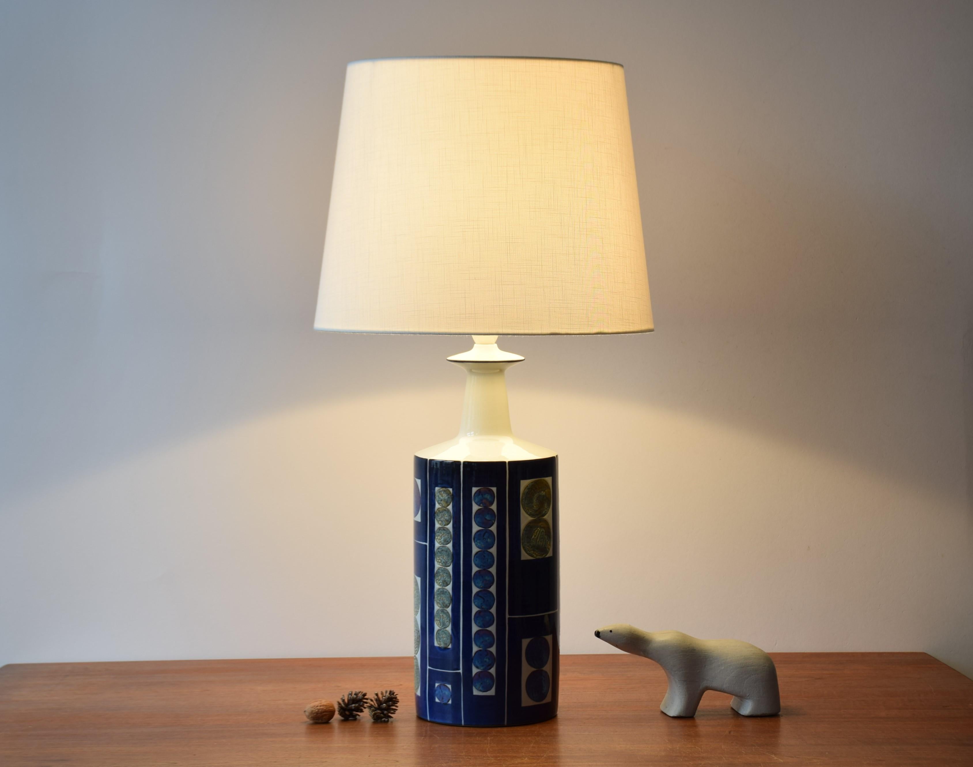 Mid-Century Modern Pair of Aluminia Tall Table Lamps by Inge-Lise Koefoed, Danish Ceramic 1960s For Sale