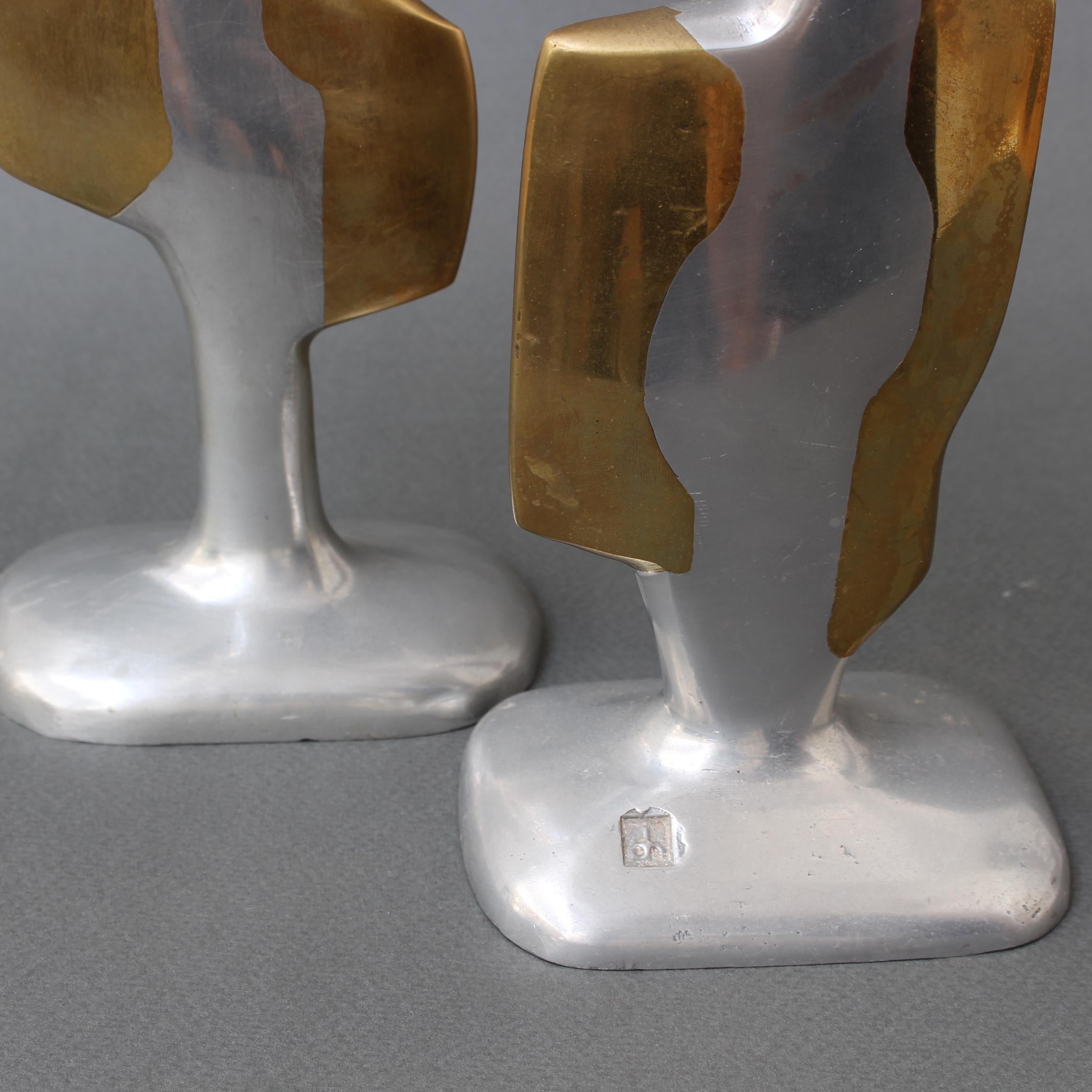 Pair of Aluminium and Brass Candle Stands by David Marshall 'circa 1980s' 4