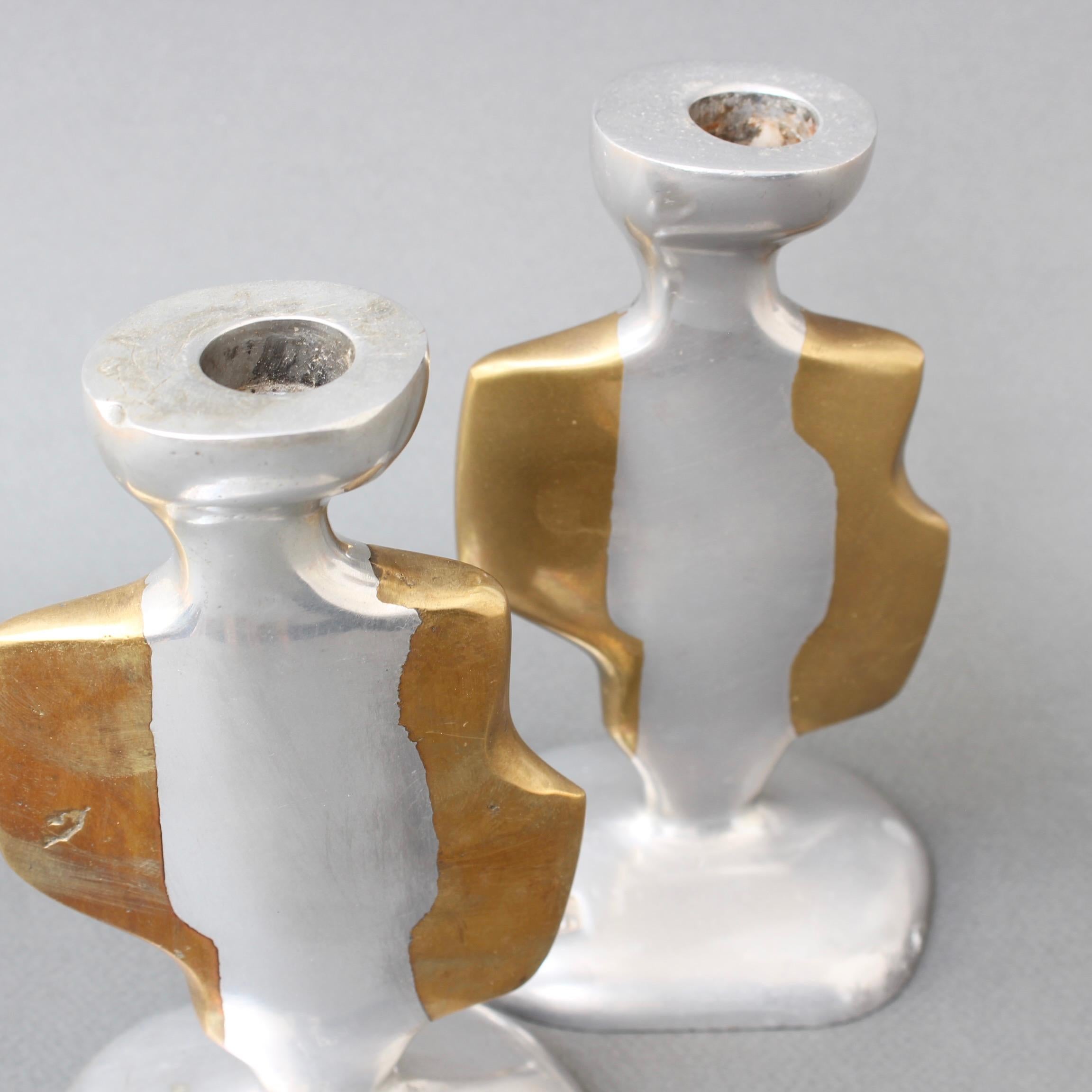 Pair of Aluminium and Brass Candle Stands by David Marshall 'circa 1980s' 2