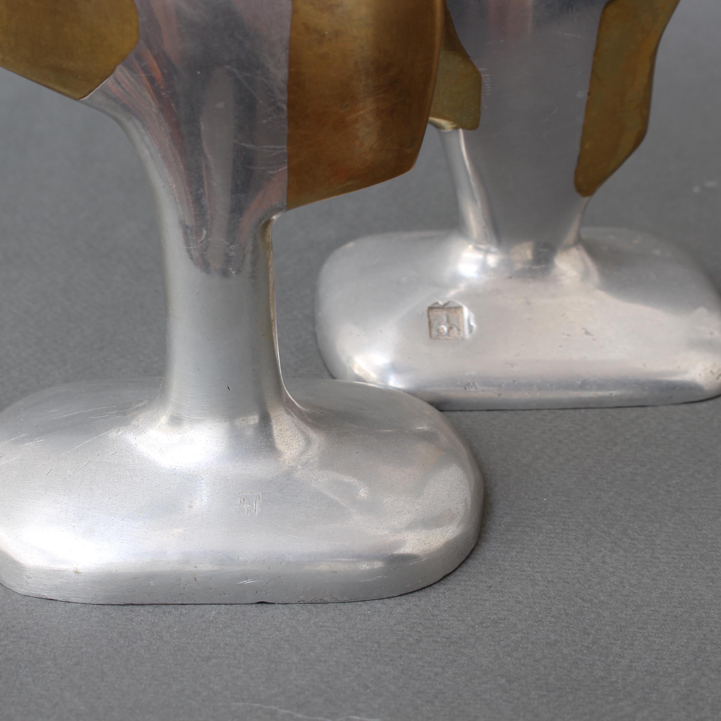 Pair of Aluminium and Brass Candle Stands by David Marshall 'circa 1980s' 5