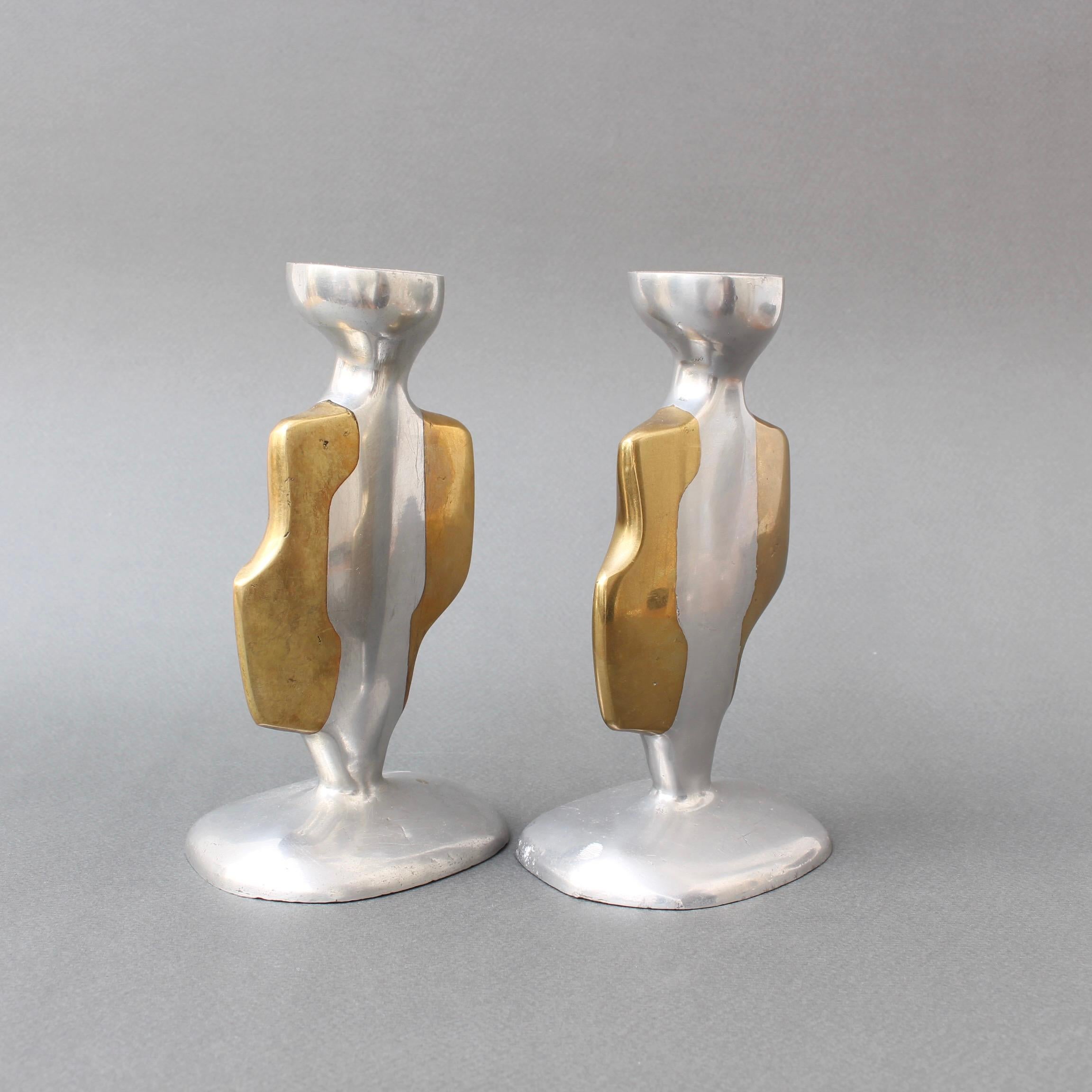 Pair of Aluminium and Brass Candle Stands by David Marshall 'circa 1980s' In Good Condition In London, GB