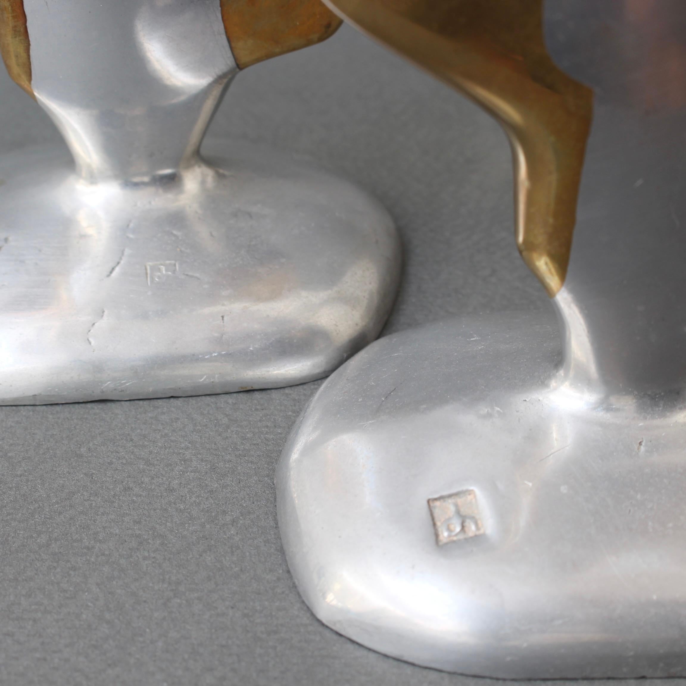 Pair of Aluminium and Brass Candle Stands by David Marshall 'circa 1980s' 1