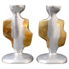 Pair of Aluminium and Brass Candle Stands by David Marshall 'circa 1980s'
