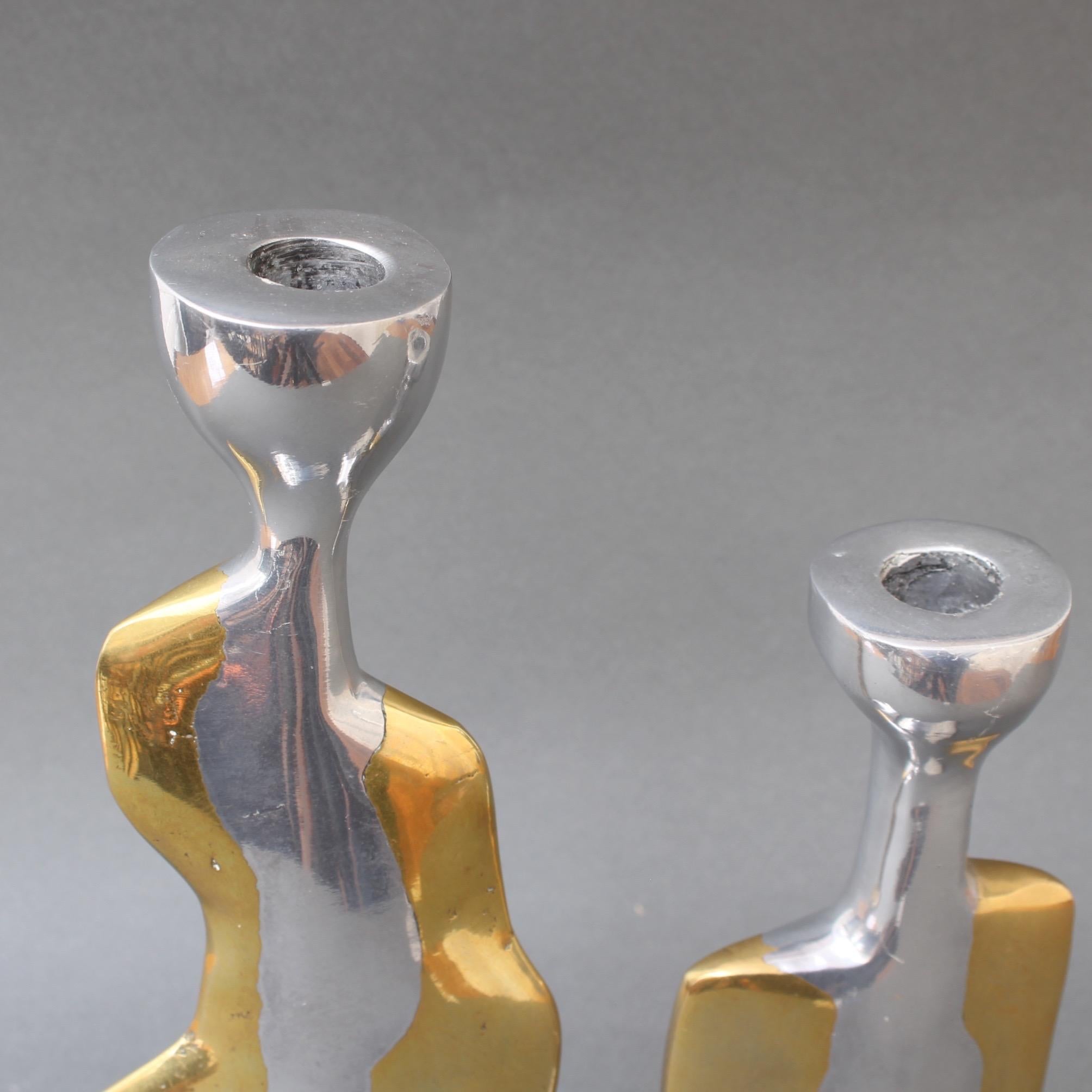 Pair of Aluminium and Brass Candlesticks by David Marshall, circa 1970s 2