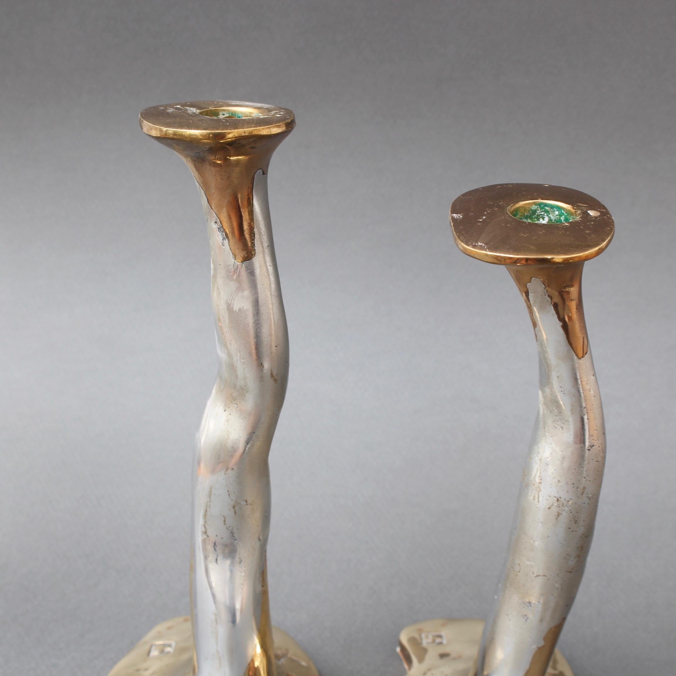 Pair of Aluminium and Brass Candlesticks by David Marshall, 'circa 1970s' 3