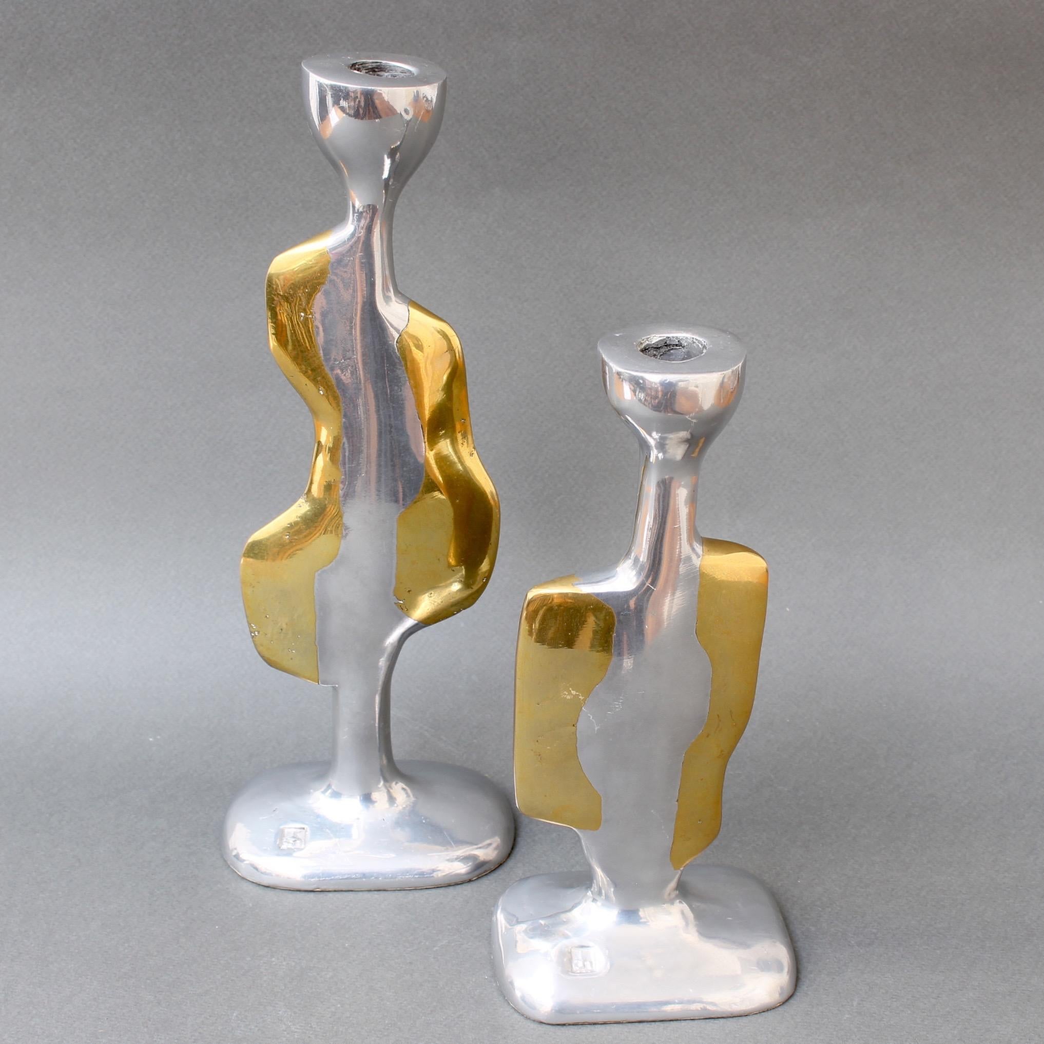 Pair of Aluminium and Brass Candlesticks by David Marshall, circa 1970s 3