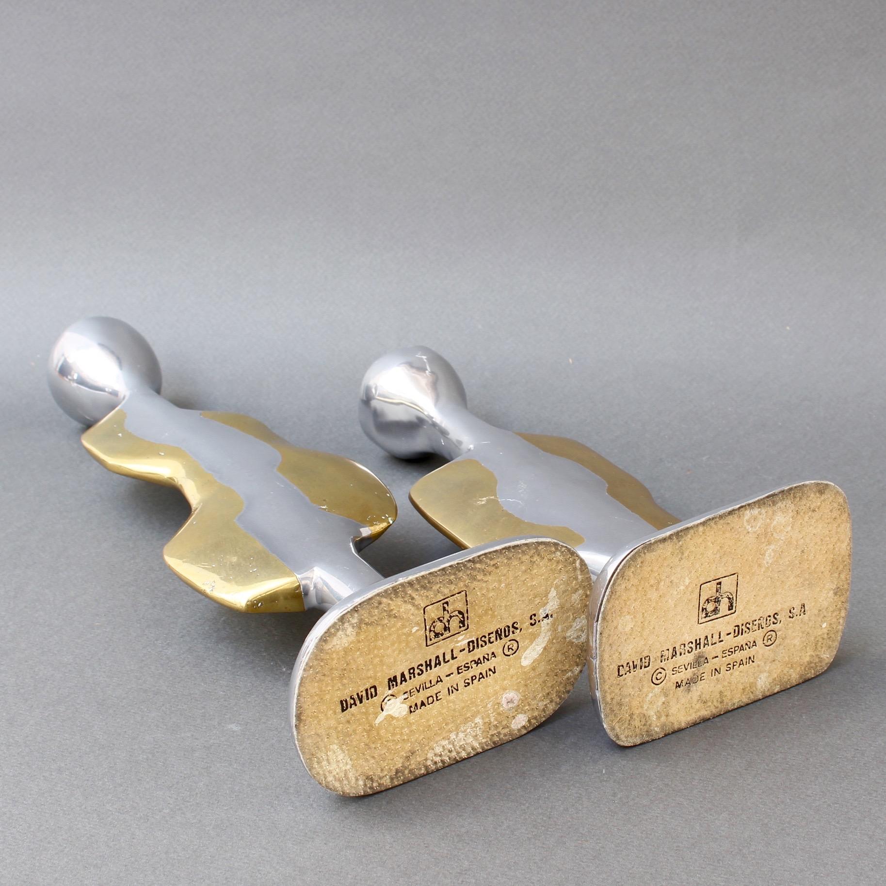 Pair of Aluminium and Brass Candlesticks by David Marshall, circa 1970s 4