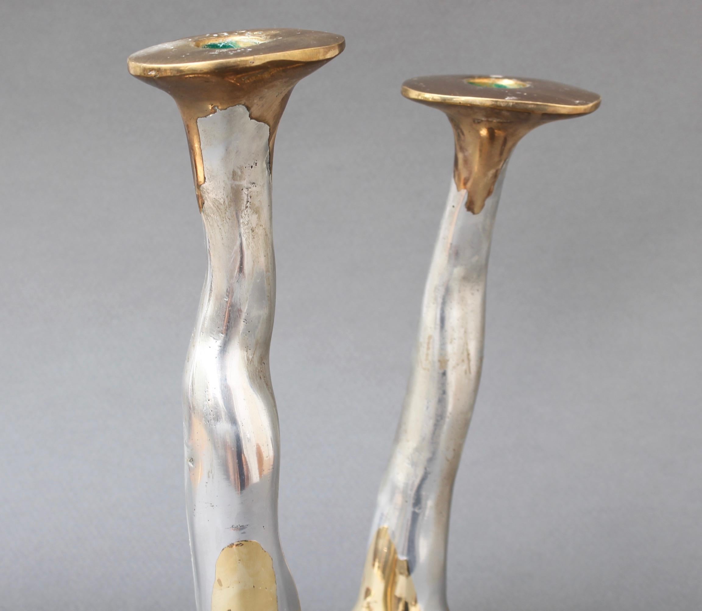 Pair of Aluminium and Brass Candlesticks by David Marshall, 'circa 1970s' 6