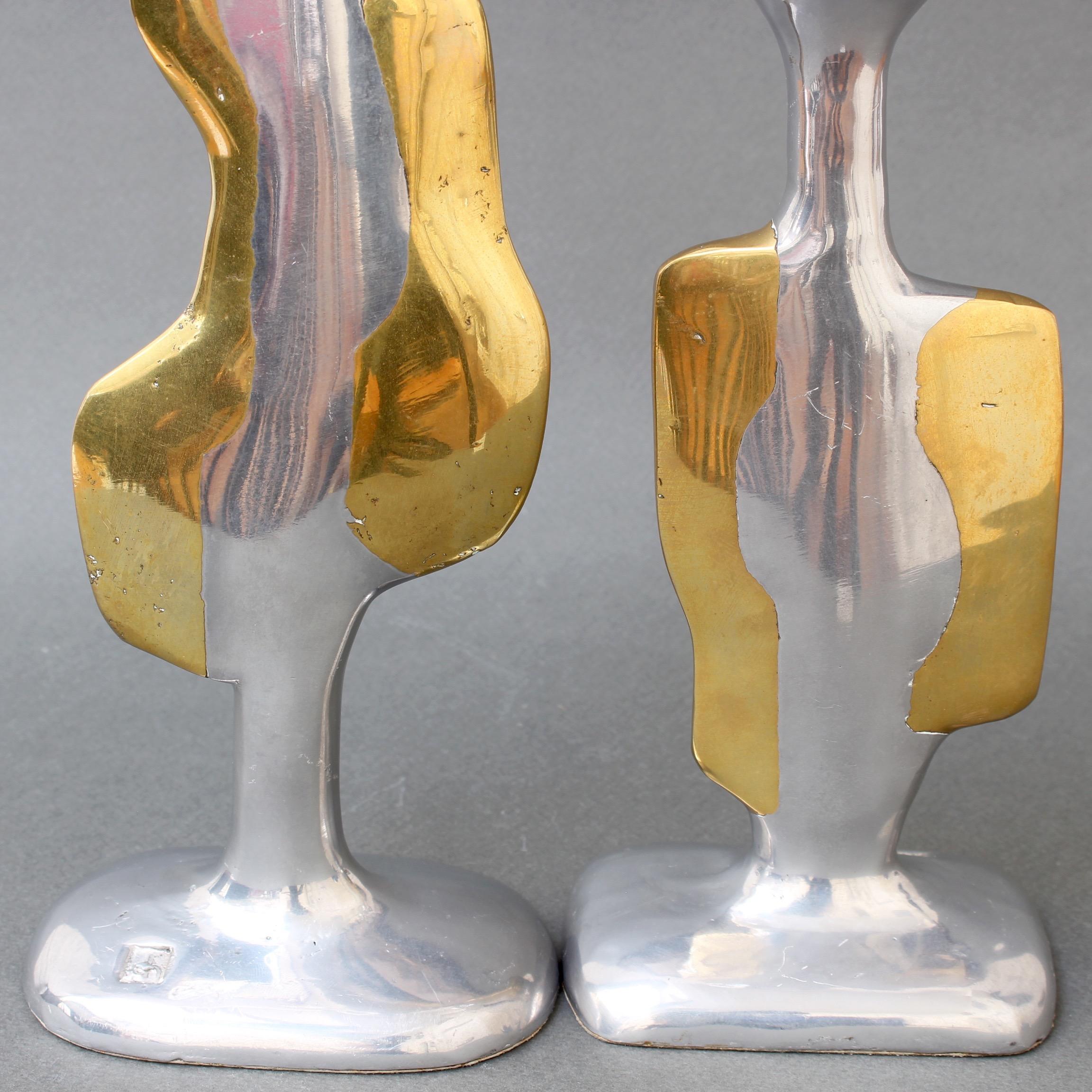 Pair of Aluminium and Brass Candlesticks by David Marshall, circa 1970s 6
