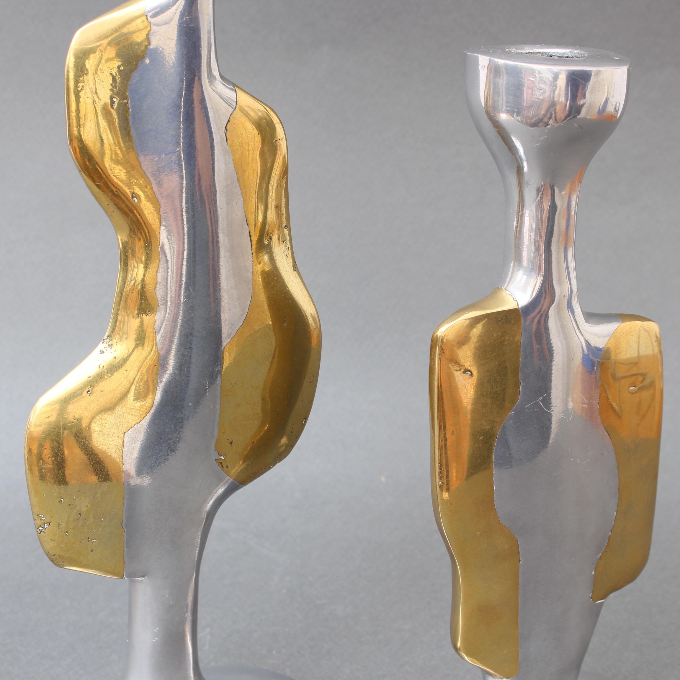 Pair of Aluminium and Brass Candlesticks by David Marshall, circa 1970s 7