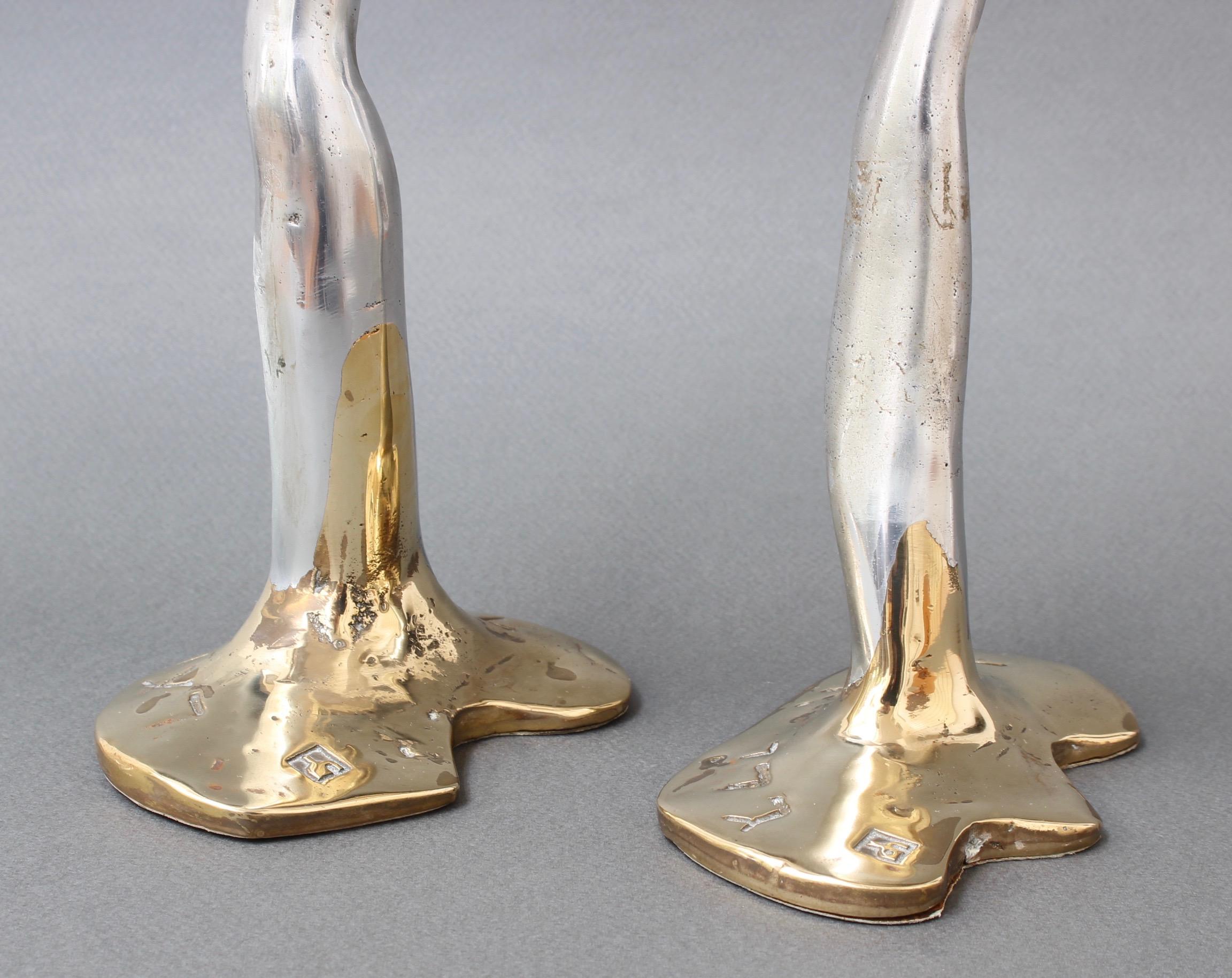 Pair of Aluminium and Brass Candlesticks by David Marshall, 'circa 1970s' In Good Condition In London, GB