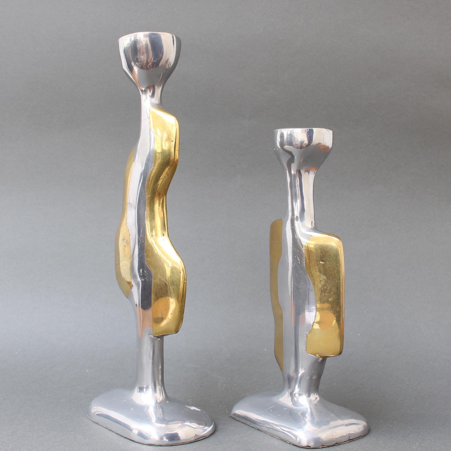 Pair of Aluminium and Brass Candlesticks by David Marshall, circa 1970s In Good Condition In London, GB
