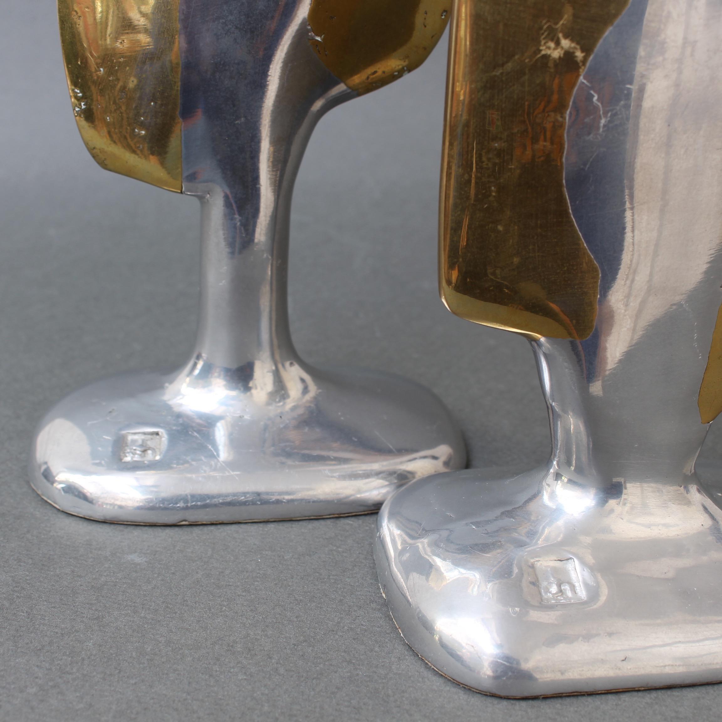 Late 20th Century Pair of Aluminium and Brass Candlesticks by David Marshall, circa 1970s