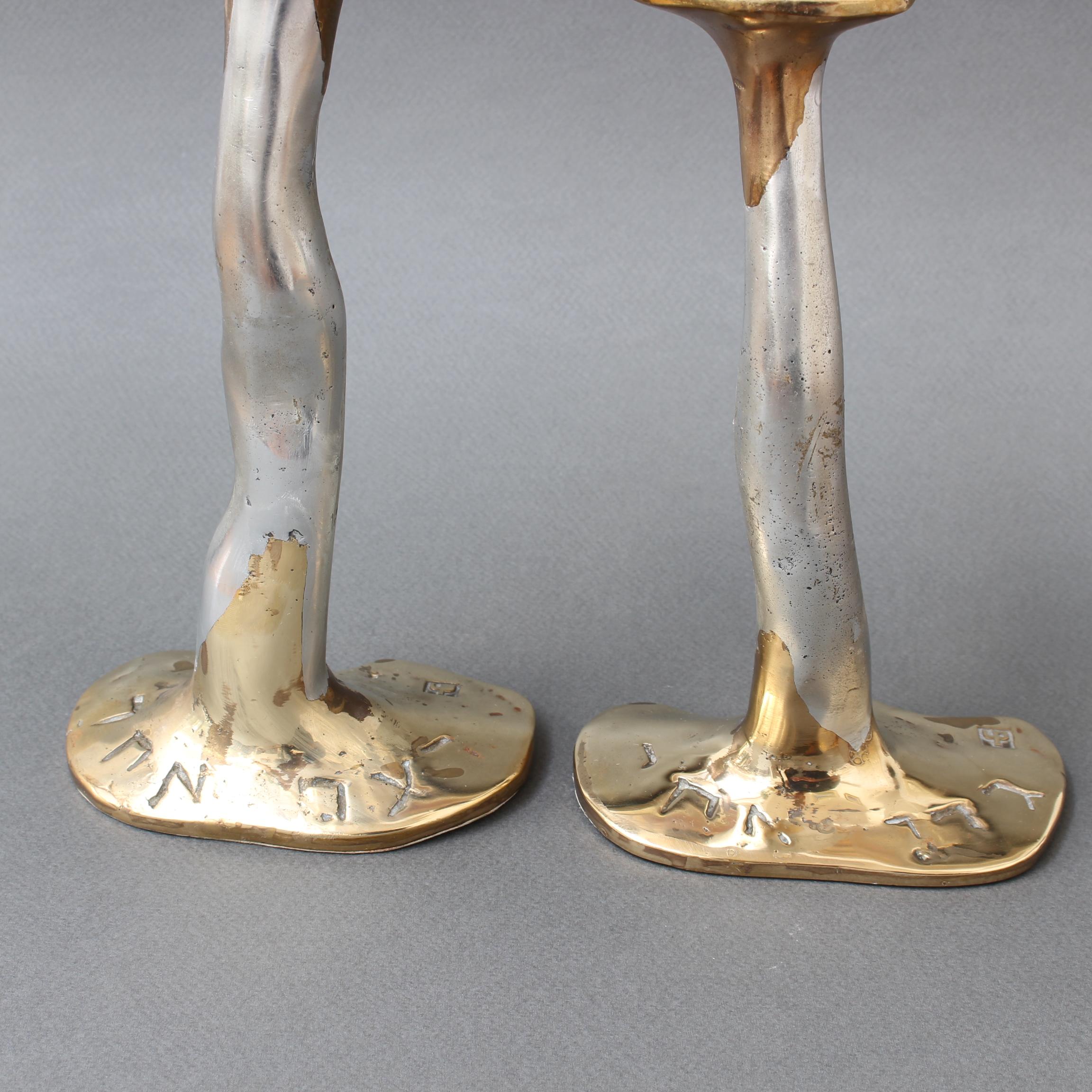 Aluminum Pair of Aluminium and Brass Candlesticks by David Marshall, 'circa 1970s'