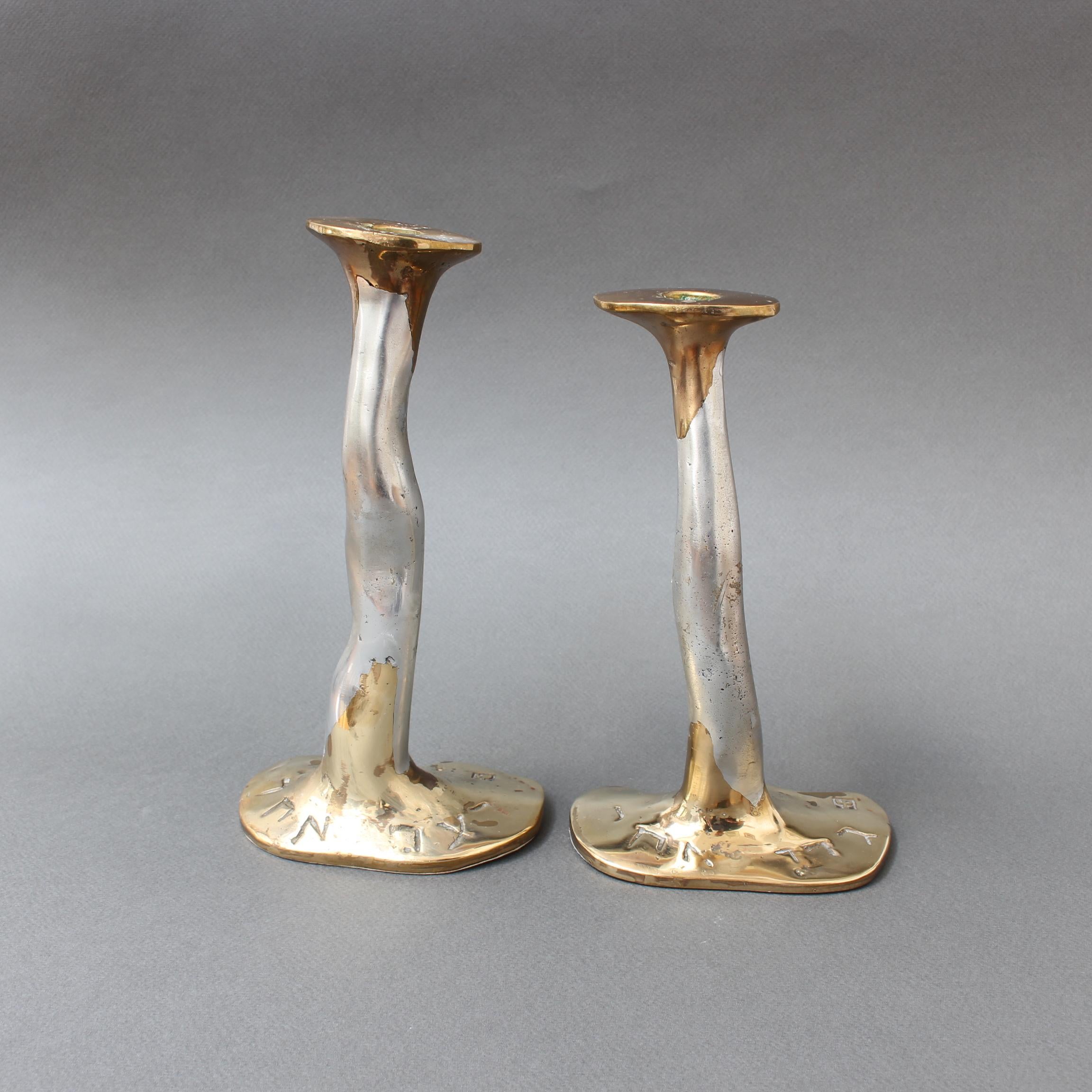 Pair of Aluminium and Brass Candlesticks by David Marshall, 'circa 1970s' 1