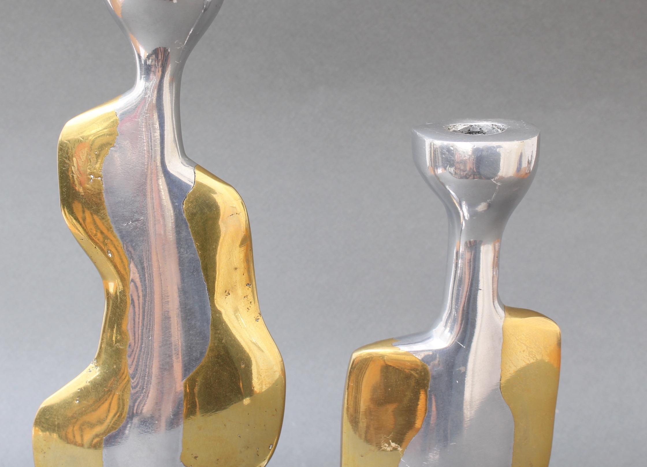 Pair of Aluminium and Brass Candlesticks by David Marshall, circa 1970s 1
