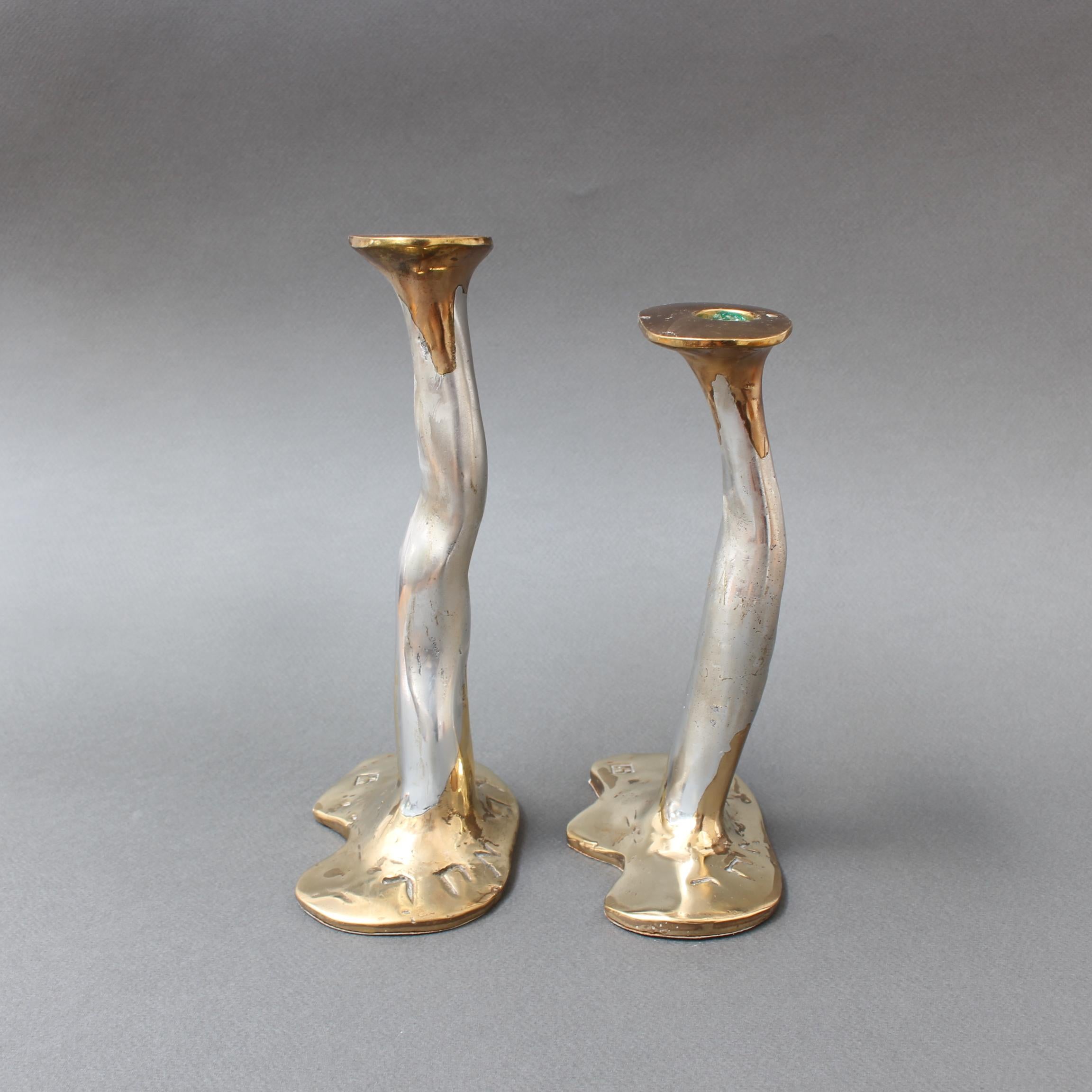 Pair of Aluminium and Brass Candlesticks by David Marshall, 'circa 1970s' 2