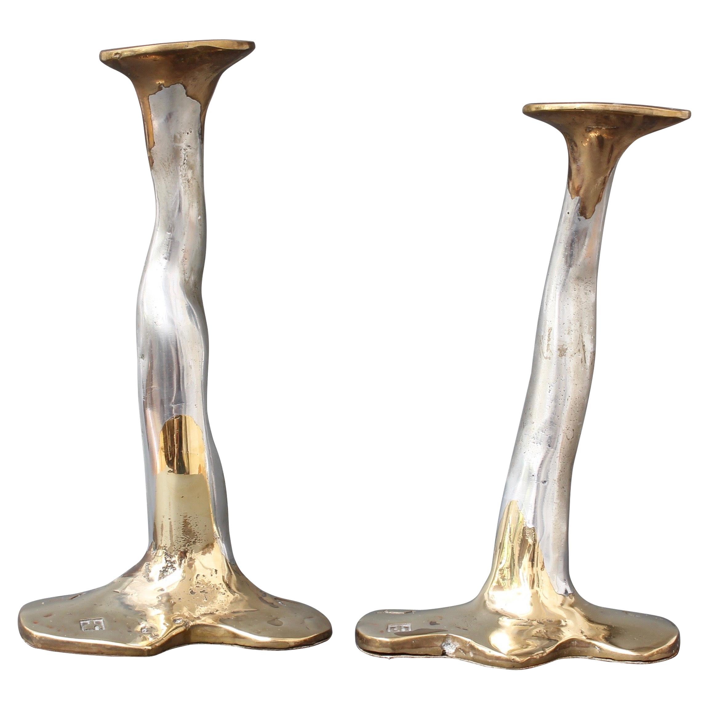 Pair of Aluminium and Brass Candlesticks by David Marshall, 'circa 1970s'