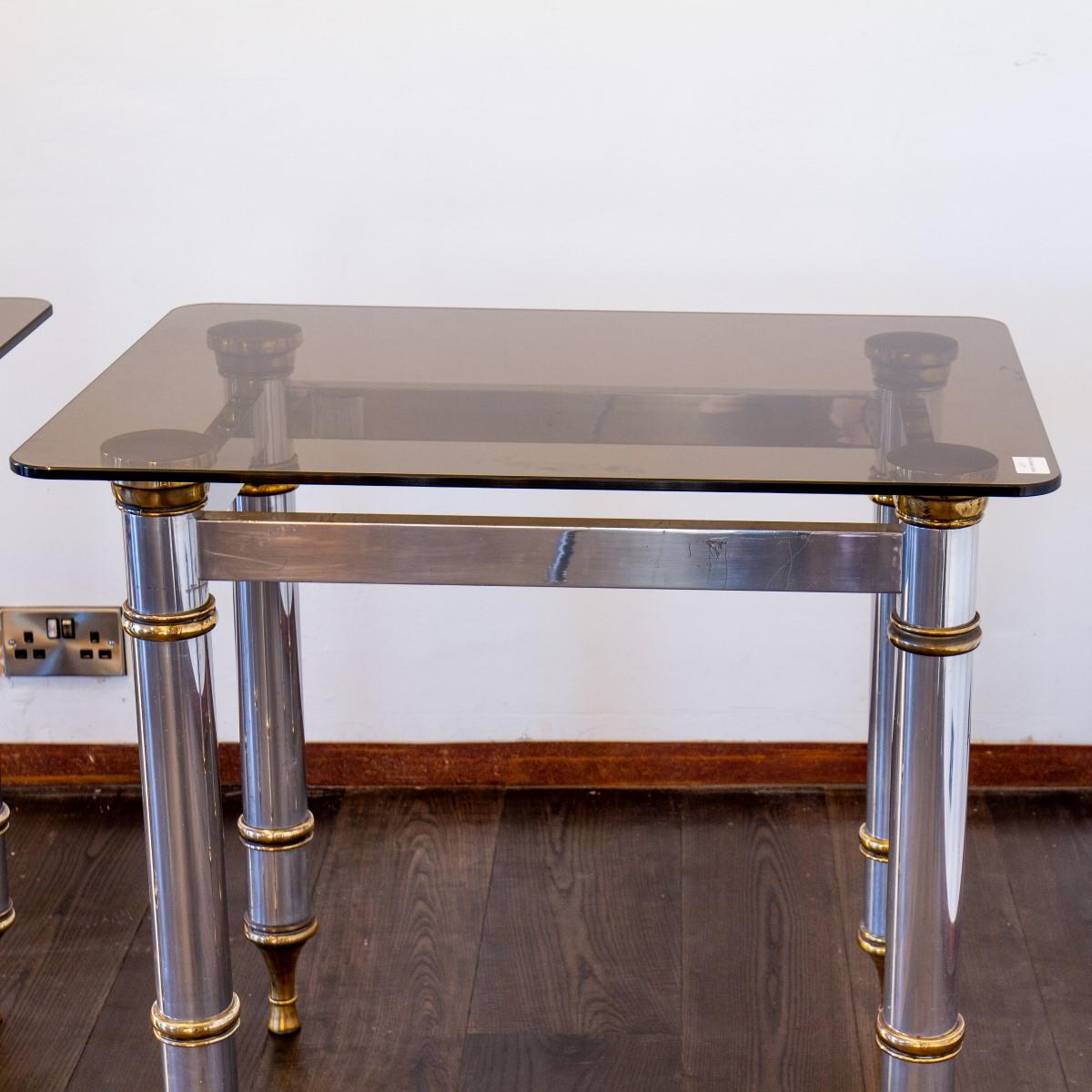 Late 20th Century Pair of Aluminium and Brass Console Tables, 1970s