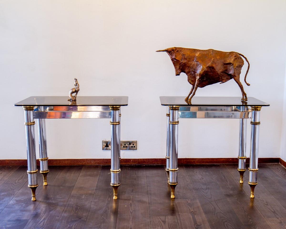 Pair of Aluminium and Brass Console Tables, 1970s 2