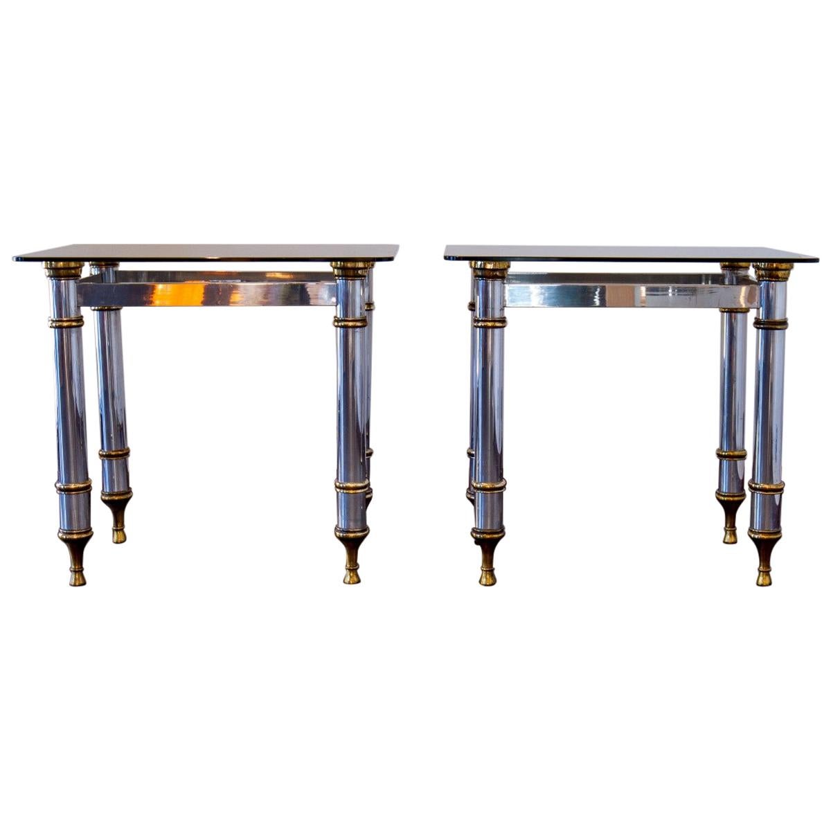 Pair of Aluminium and Brass Console Tables, 1970s