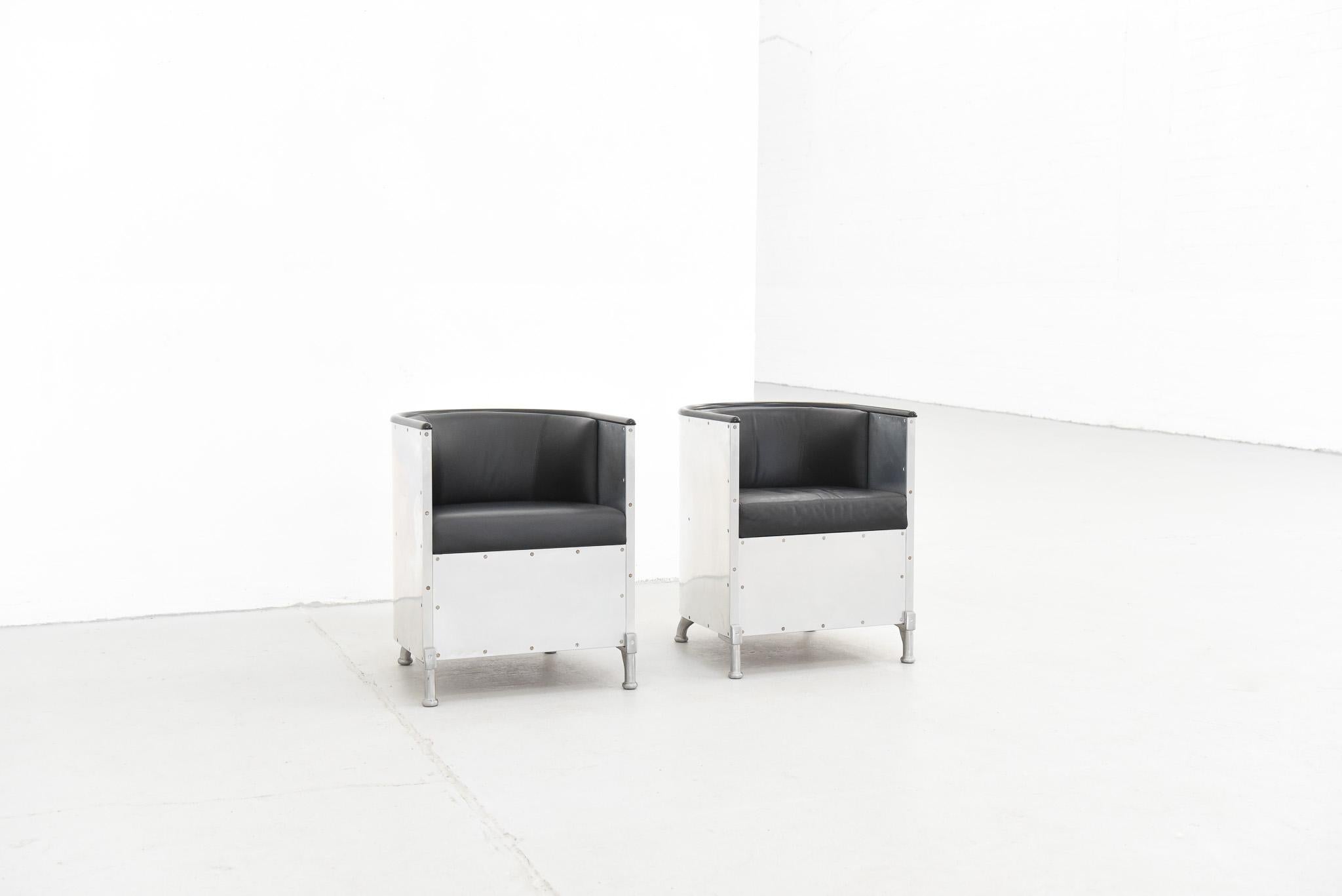 Pair of Aluminium Leather Club Chairs by Mats Theselius for Källemo For Sale 5