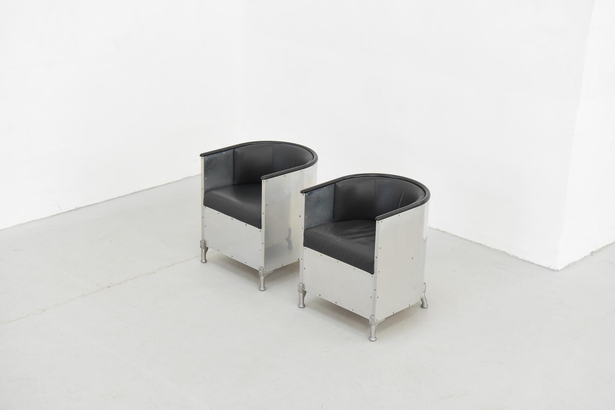 Pair of Aluminium Leather Club Chairs by Mats Theselius for Källemo For Sale 11
