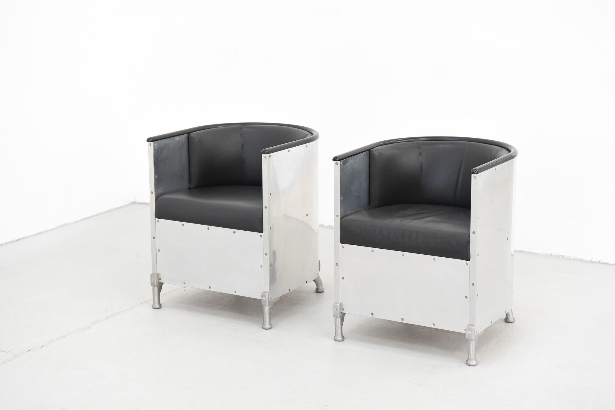 Pair of Aluminium Leather Club Chairs by Mats Theselius for Källemo For Sale 13