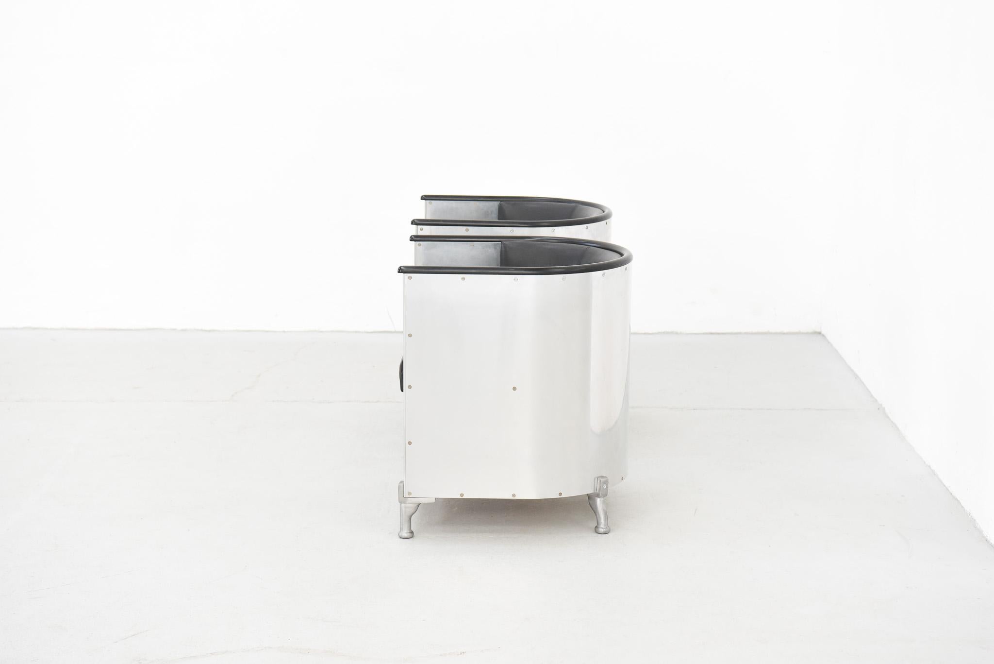 Minimalist Pair of Aluminium Leather Club Chairs by Mats Theselius for Källemo For Sale