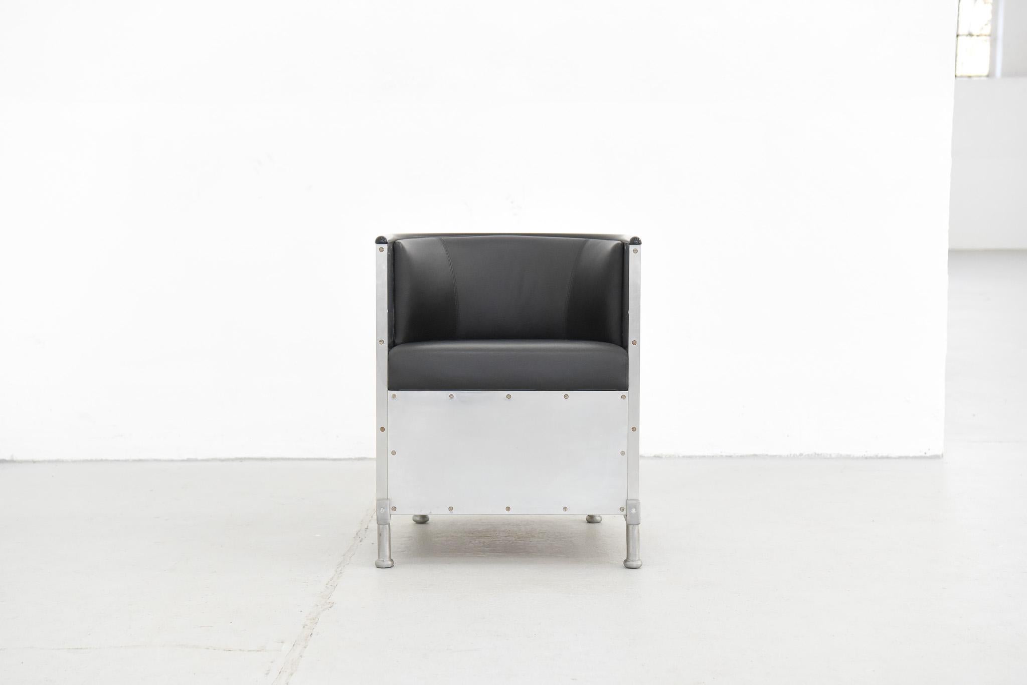 Swedish Pair of Aluminium Leather Club Chairs by Mats Theselius for Källemo For Sale