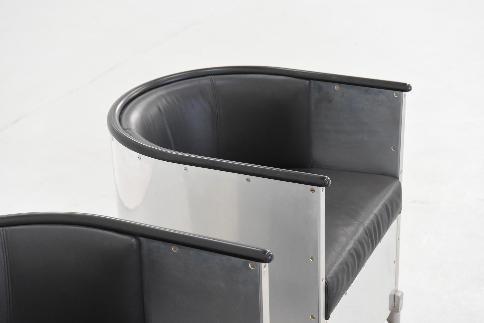 Late 20th Century Pair of Aluminium Leather Club Chairs by Mats Theselius for Källemo For Sale