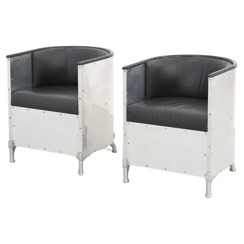 Pair of Aluminium Leather Club Chairs by Mats Theselius for Källemo For Sale