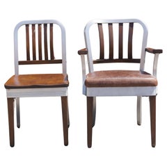 Vintage Pair of Aluminum and Maple Chairs by Shaw Walker 