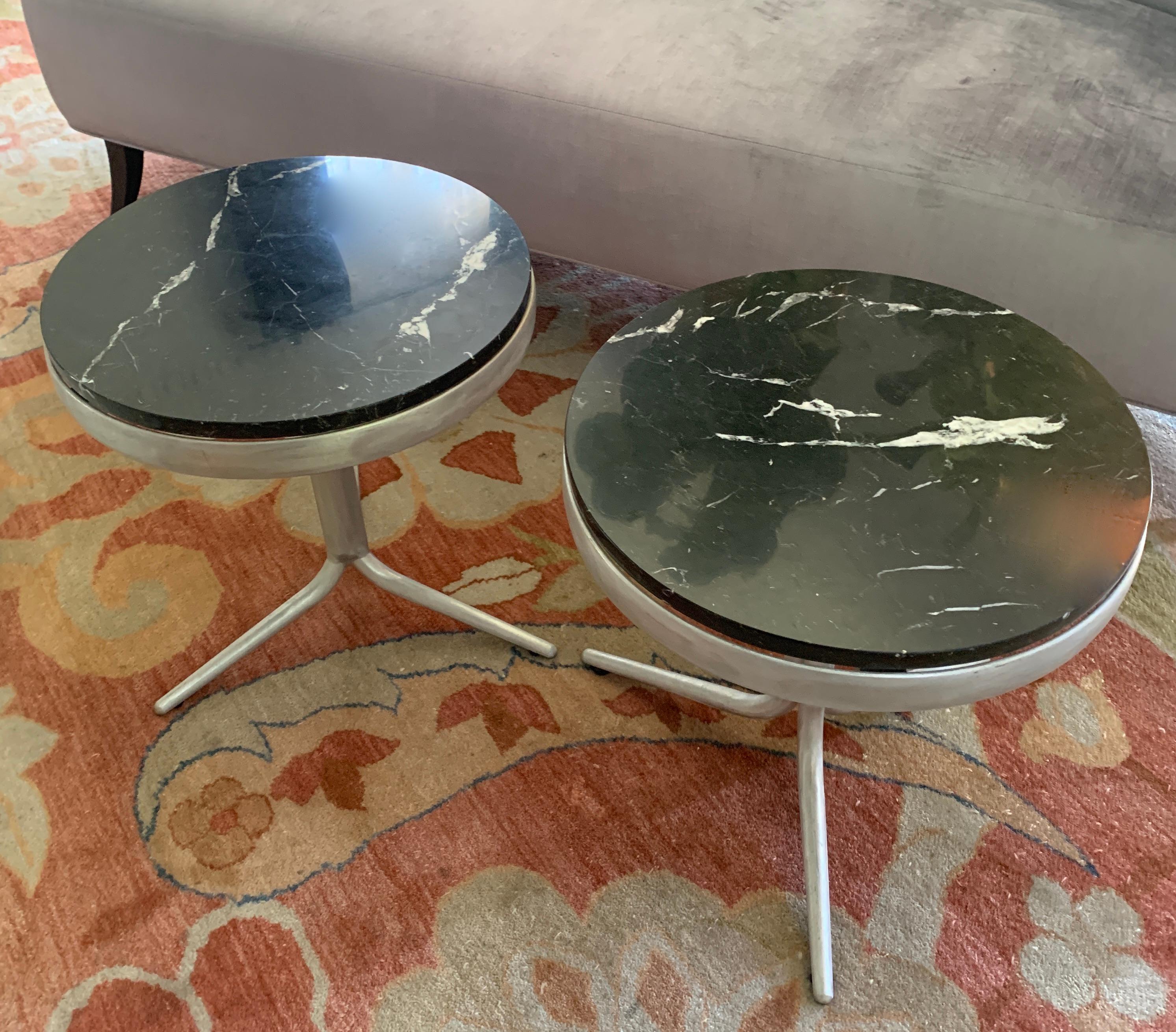 Modern Pair of Italian Side Tables with Marble Tops For Sale