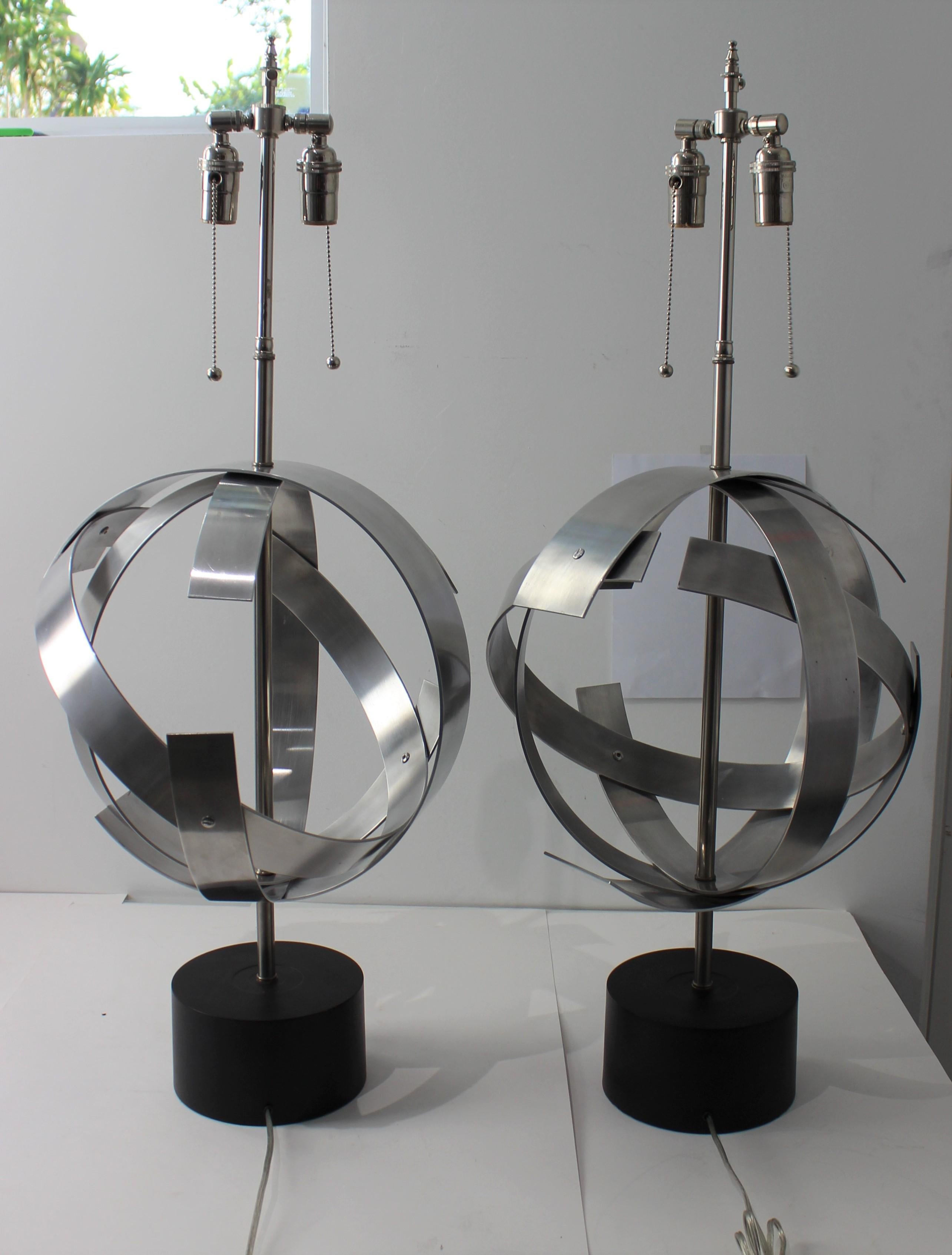 American Pair of Armillary Form Lamps For Sale