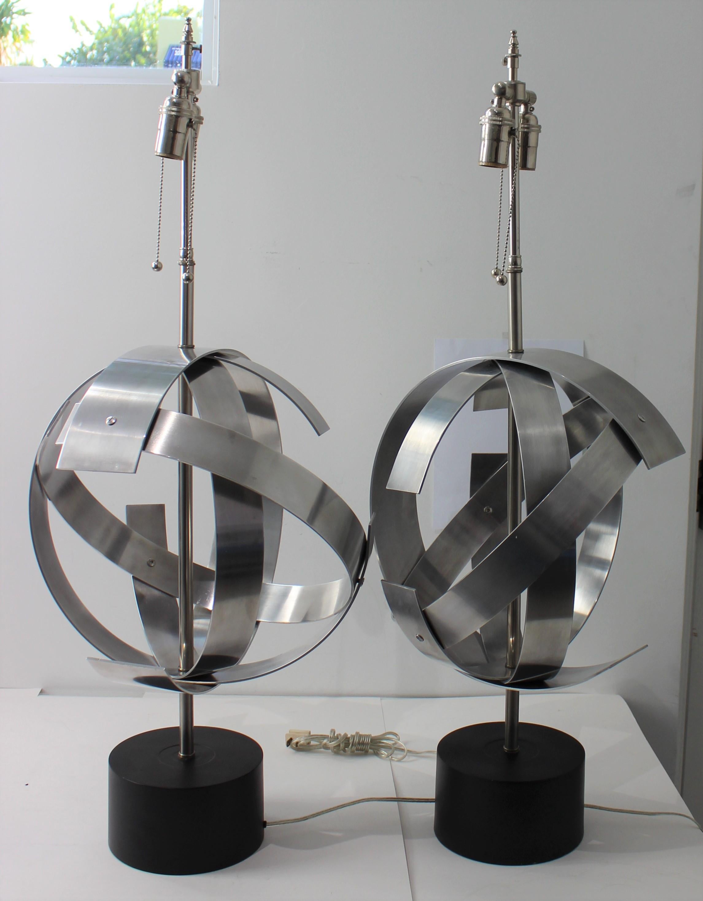 Hand-Crafted Pair of Armillary Form Lamps For Sale