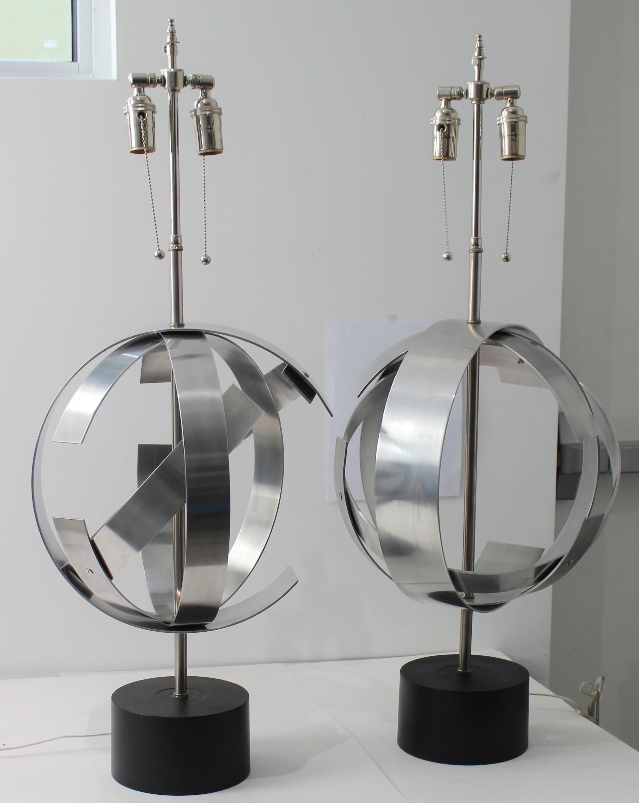 Late 20th Century Pair of Armillary Form Lamps For Sale