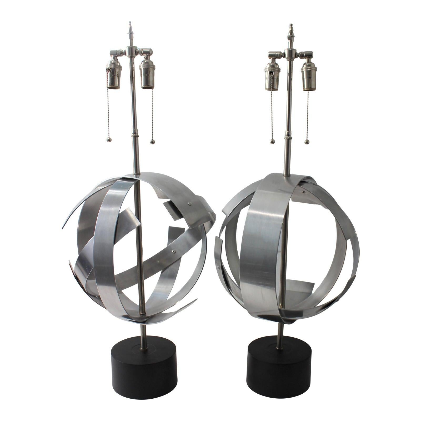 Pair of Armillary Form Lamps For Sale