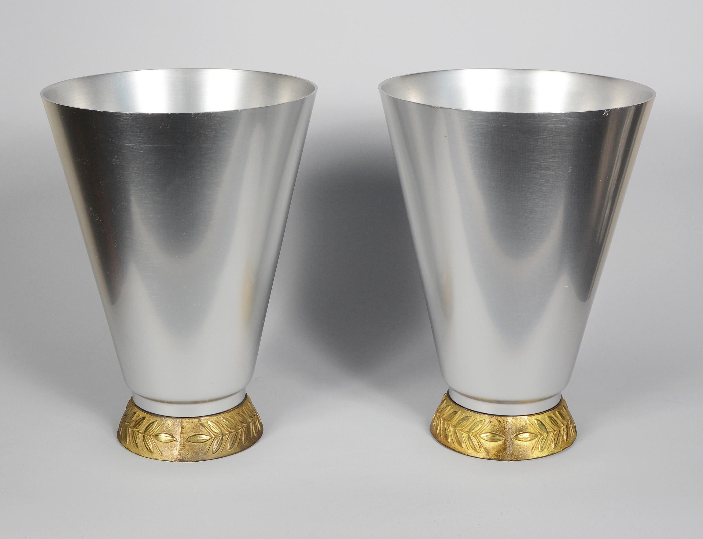 American Pair of Aluminum Art Deco Kensington Marlborough Vases by Lurelle Guild