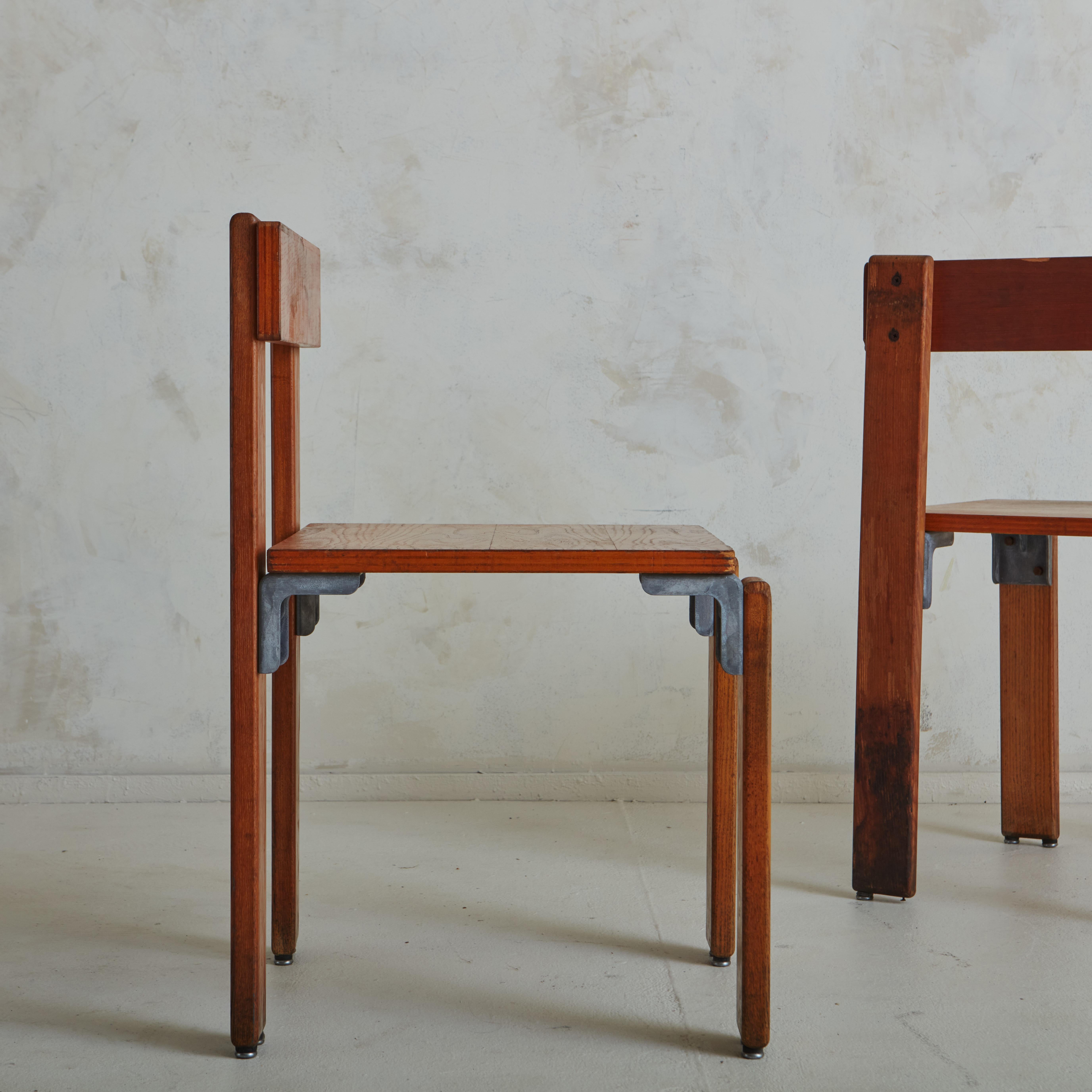 French Pair of Aluminum + Ash Wood Chairs by George Candilis + Anja Blomstedt, France For Sale