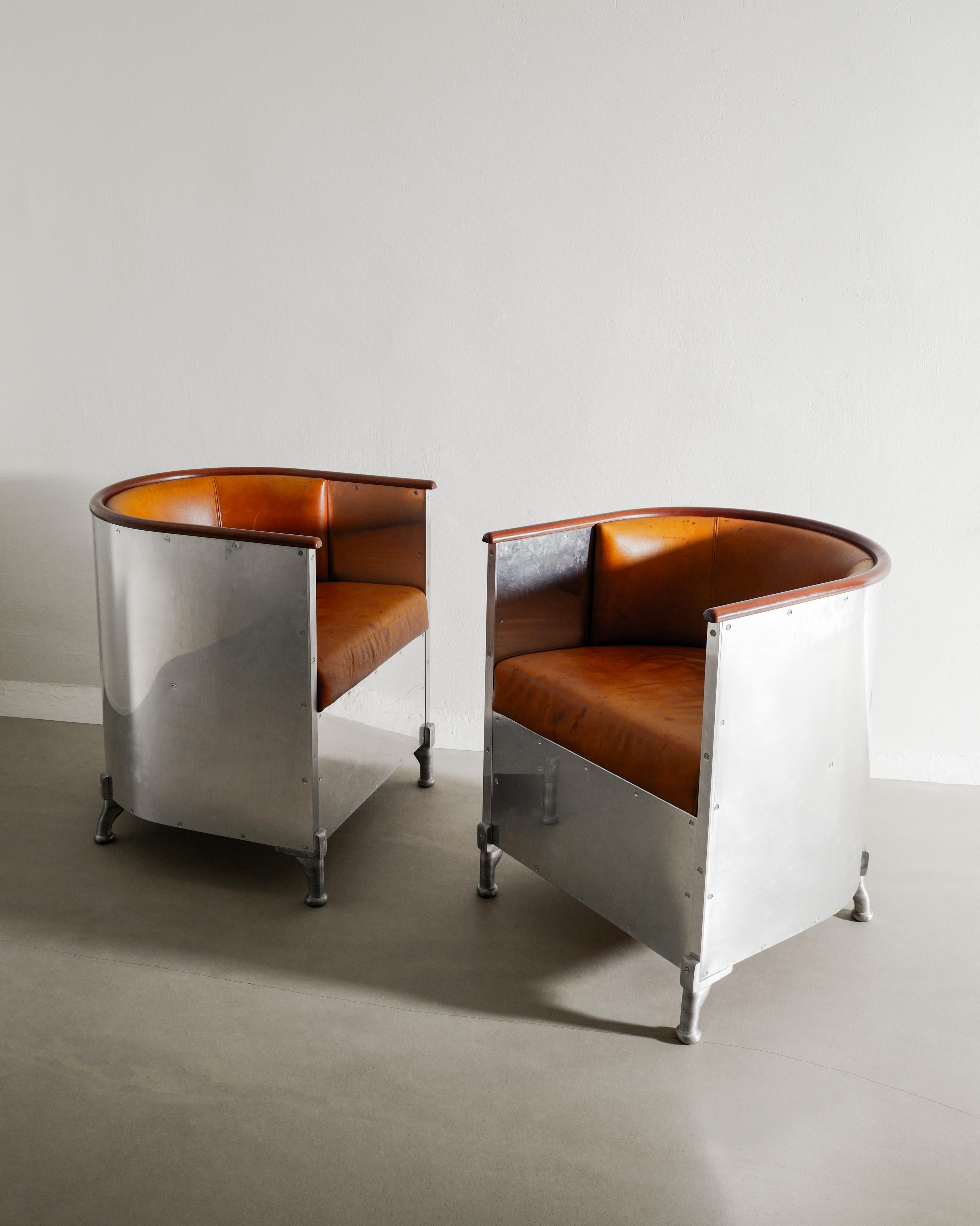 Paar Sessel aus Aluminium und braunem Leder von Mats Theselius by Källemo, 1990er Jahre im Angebot 2