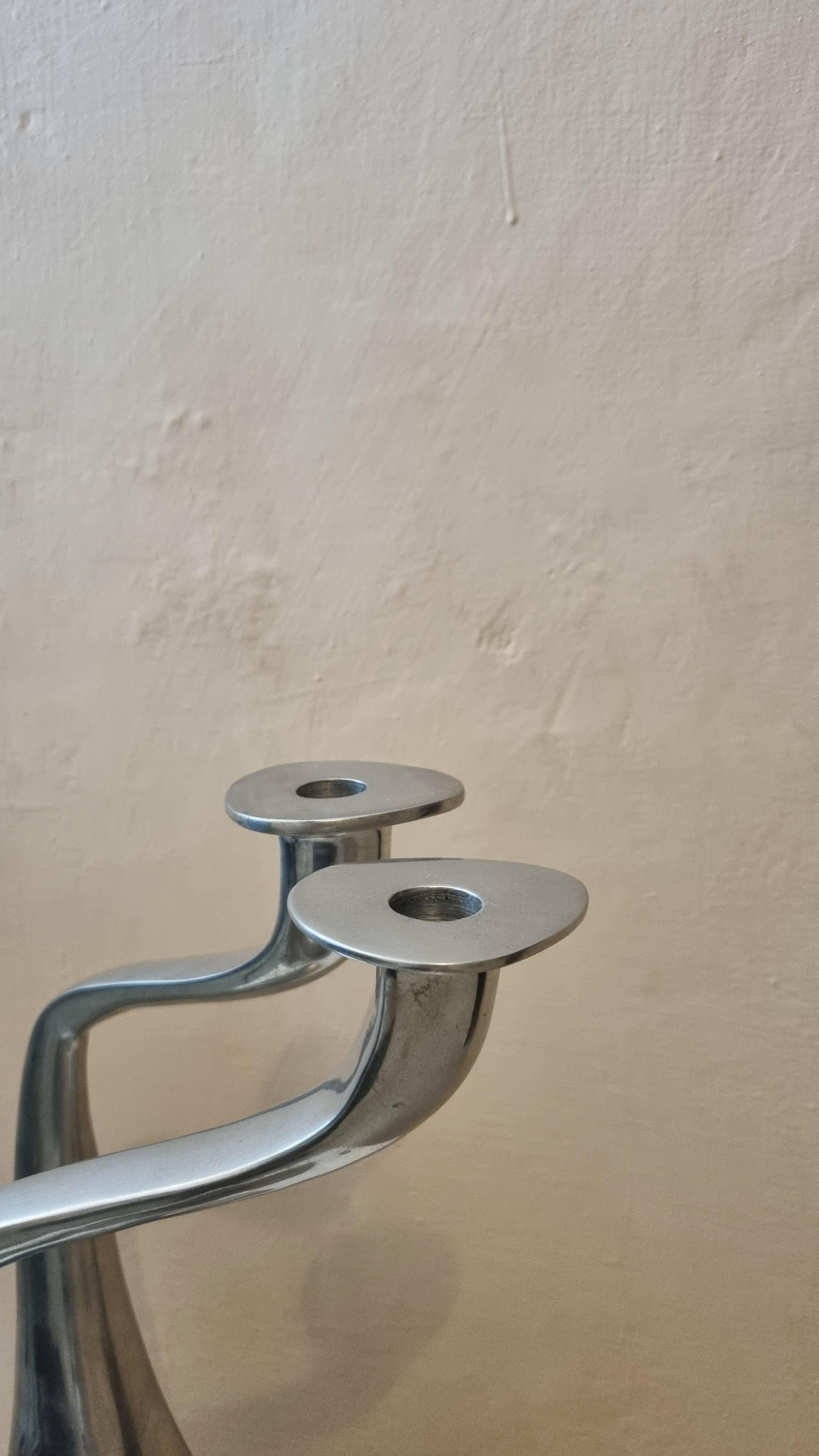 Post-Modern Pair of aluminum candlesticks mod. Turner by Xavier Lust produced by Driade, 90s